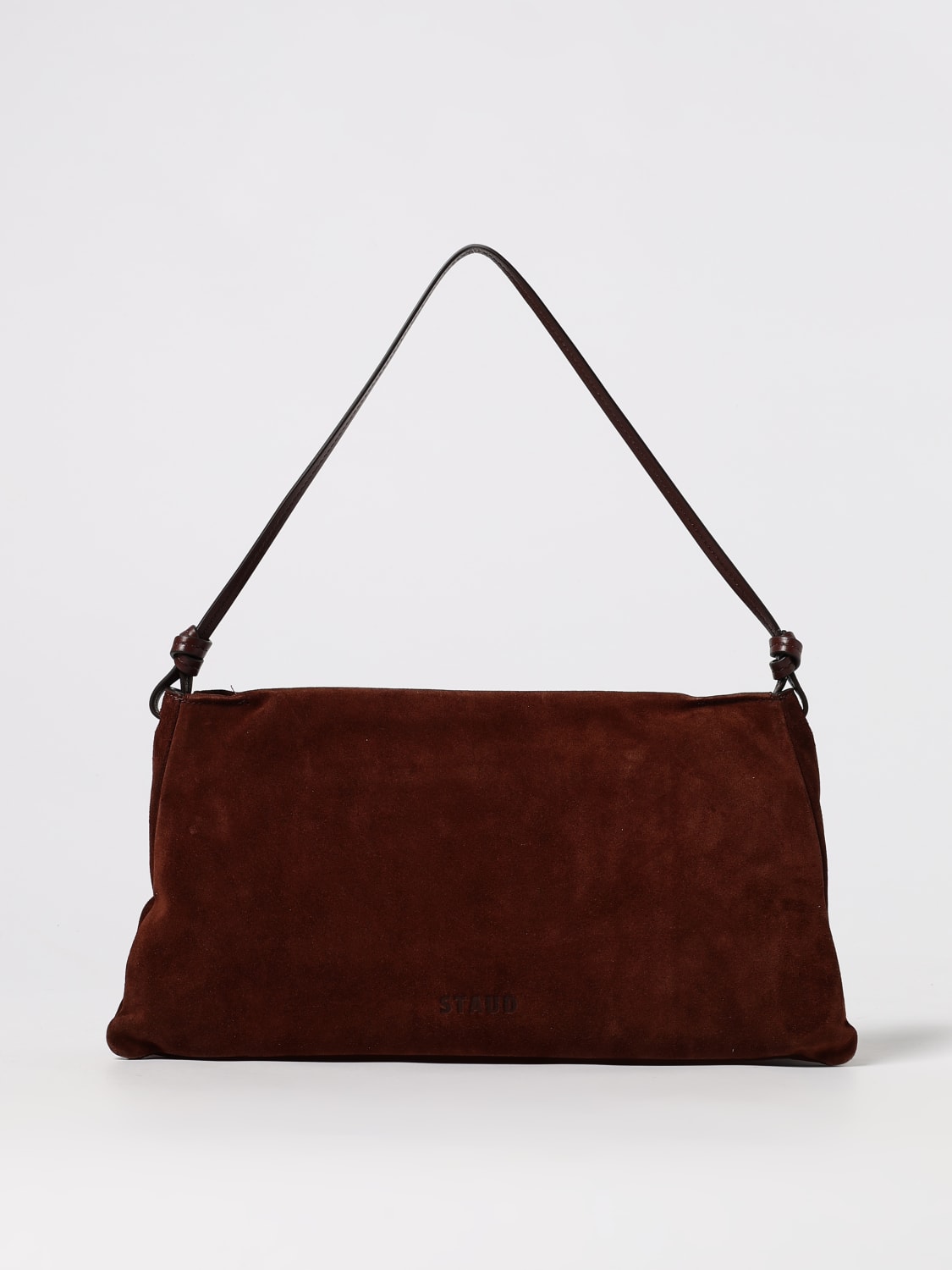 STAUD BORSA A SPALLA: Borsa a spalla Wally in pelle scamosciata Staud, Mogano - Img 1