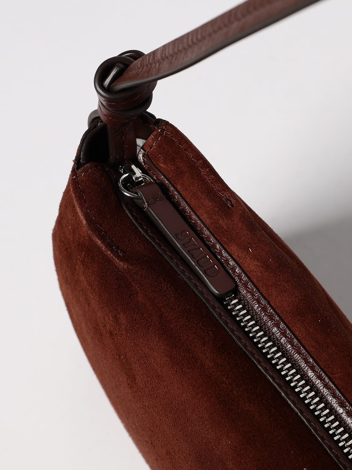 STAUD BORSA A SPALLA: Borsa a spalla Wally in pelle scamosciata Staud, Mogano - Img 3