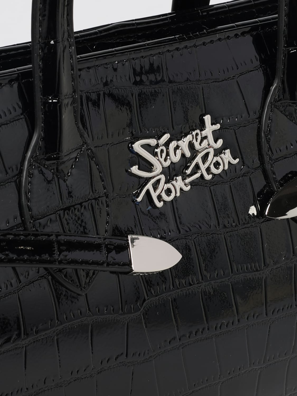 SECRET PON-PON BORSA A SPALLA: Borsa Marlene Tote Medium Secret Pon-Pon in pelle sintetica stampa cocco , Nero - Img 3