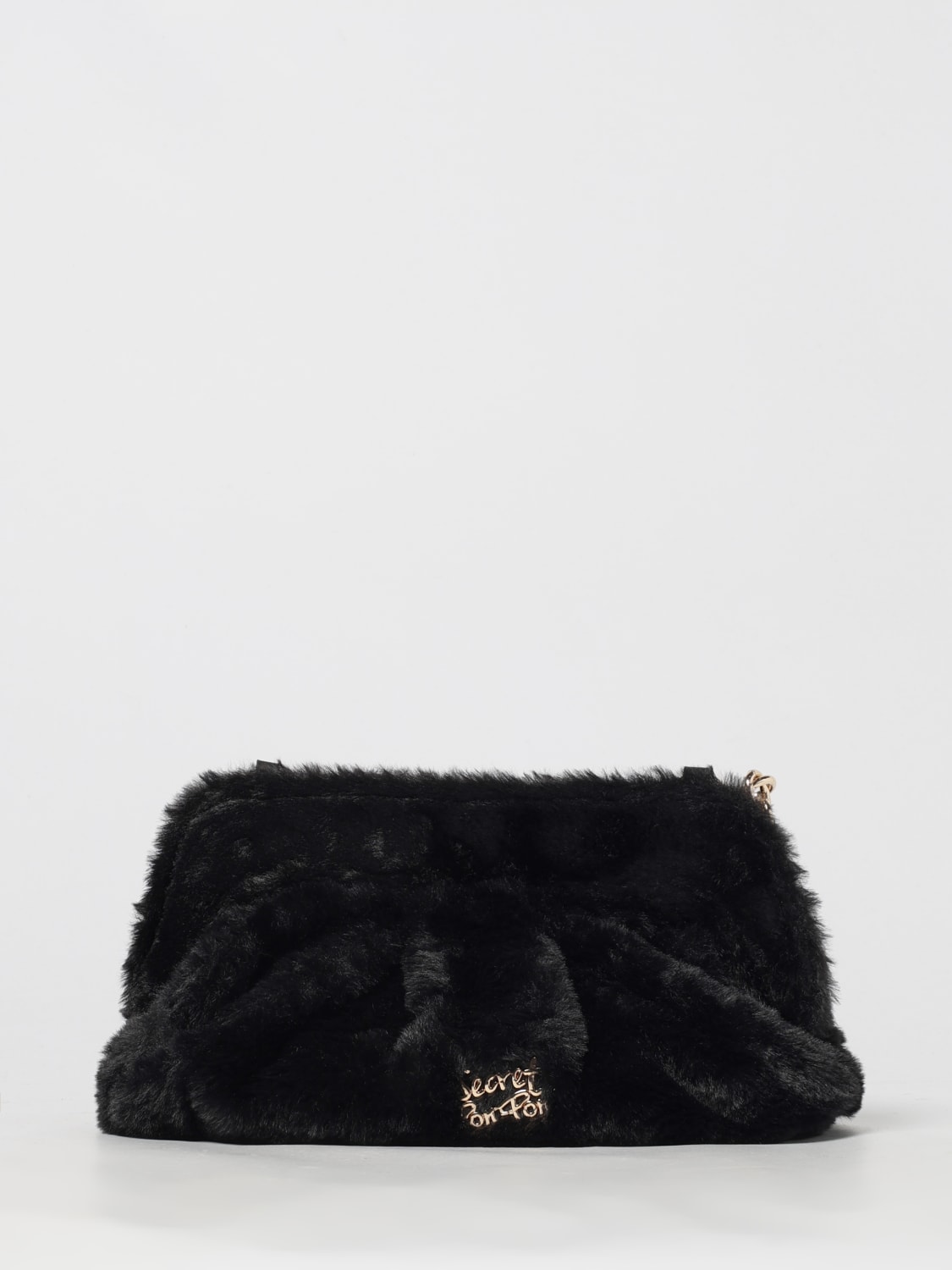 SECRET PON-PON CLUTCH: Clutch Margaret Medium Secret Pon-Pon in pelliccia sintetica, Nero - Img 1