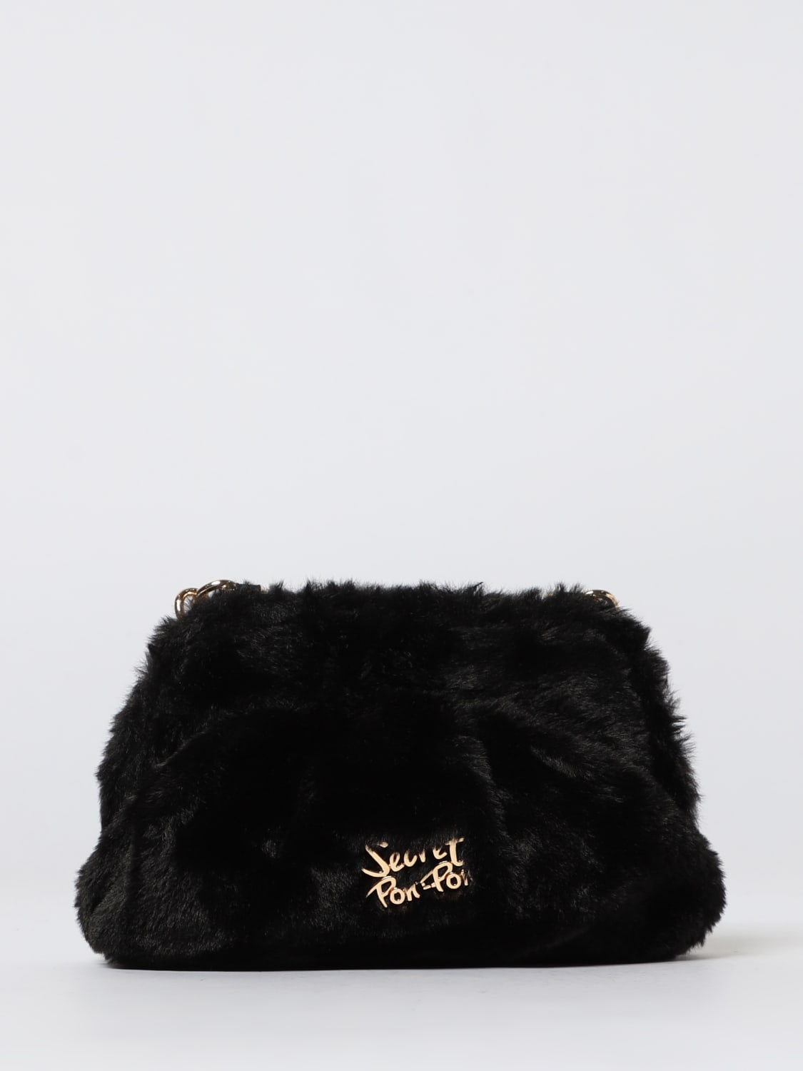 SECRET PON-PON BORSA MINI: Clutch Margaret Small Secret Pon-Pon in pelliccia sintetica, Nero - Img 1