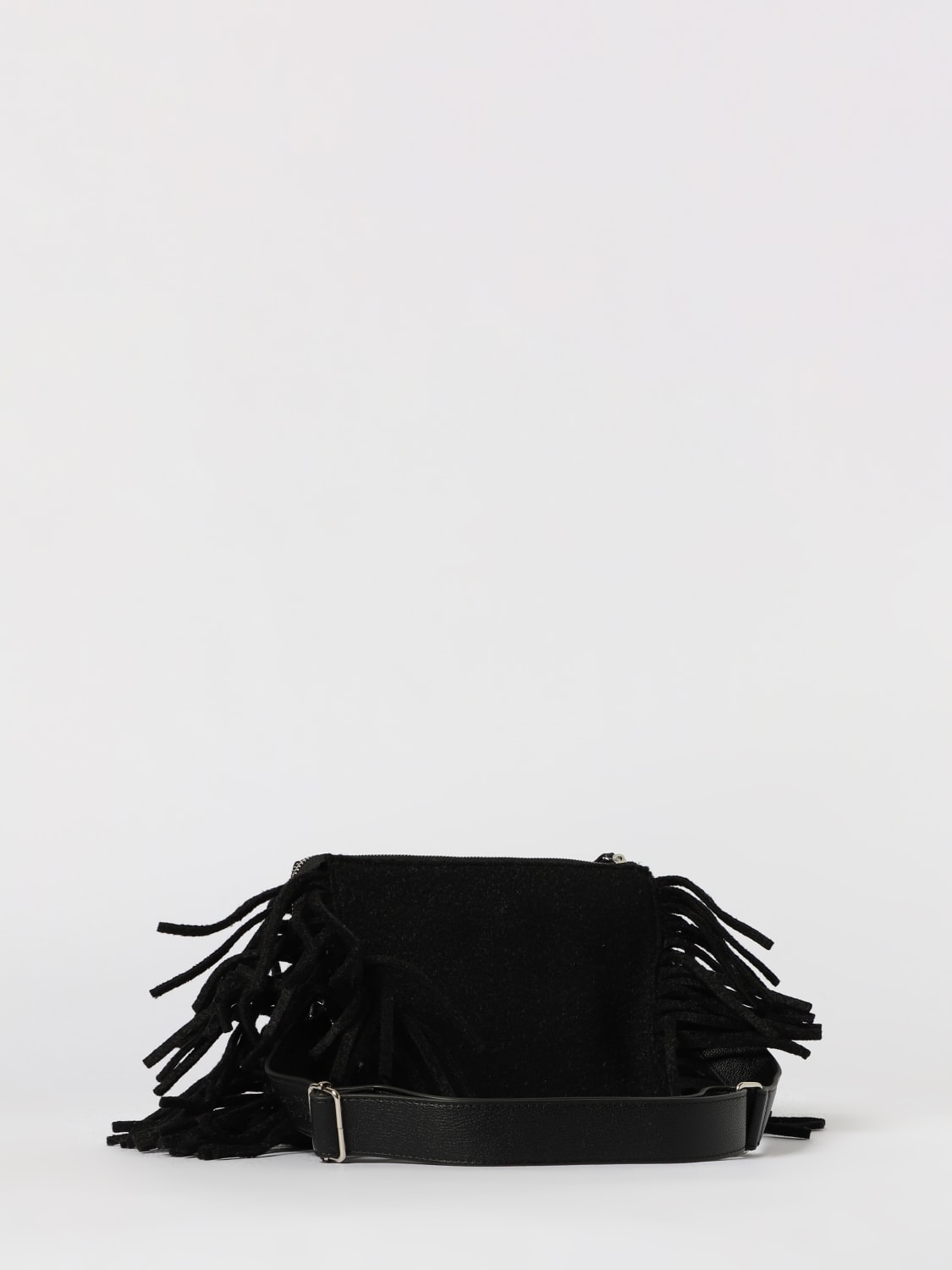 SECRET PON-PON CLUTCH: Clutch Jacqueline Secret Pon-Pon in feltro con frange, Nero - Img 2