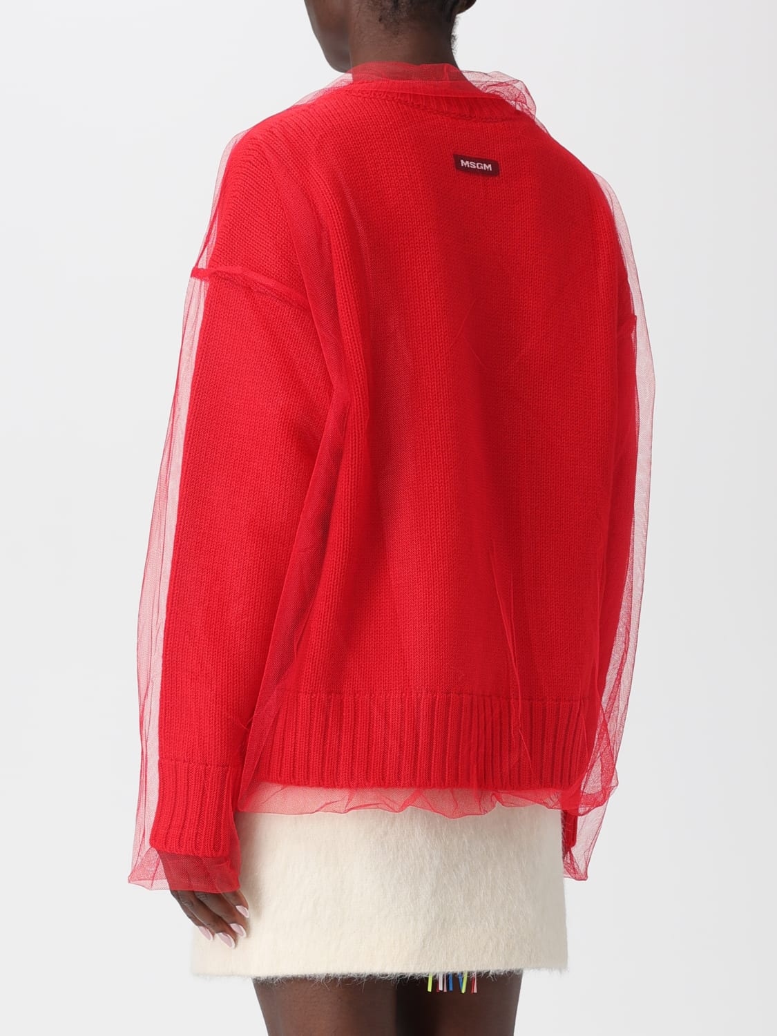 MSGM MAGLIA: Maglione in lana e tulle doppiato MSGM, Rosso - Img 3