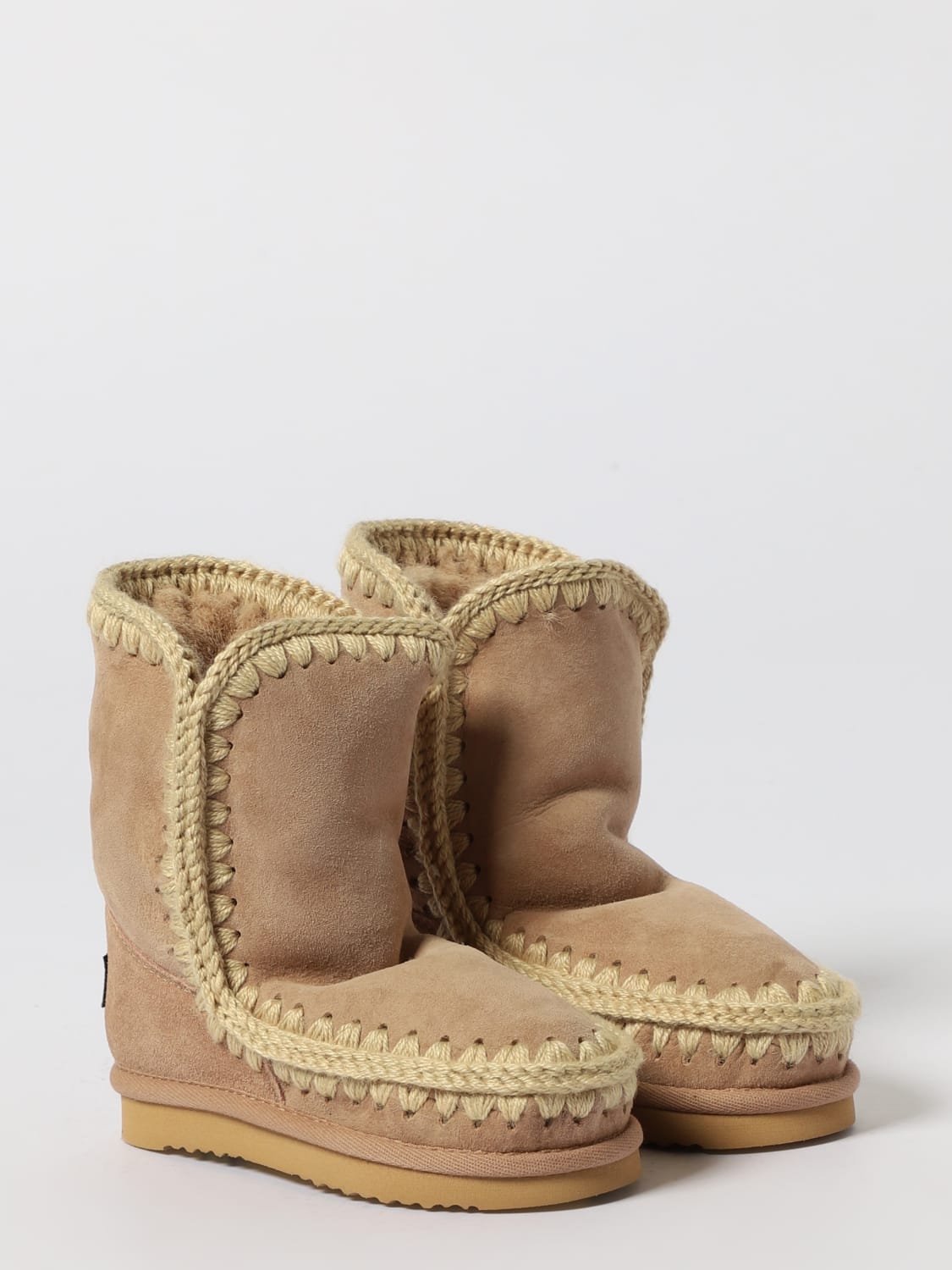 MOU SCARPE: Stivaletto Eskimo Mou in camoscio con cuciture in lana , Beige - Img 2