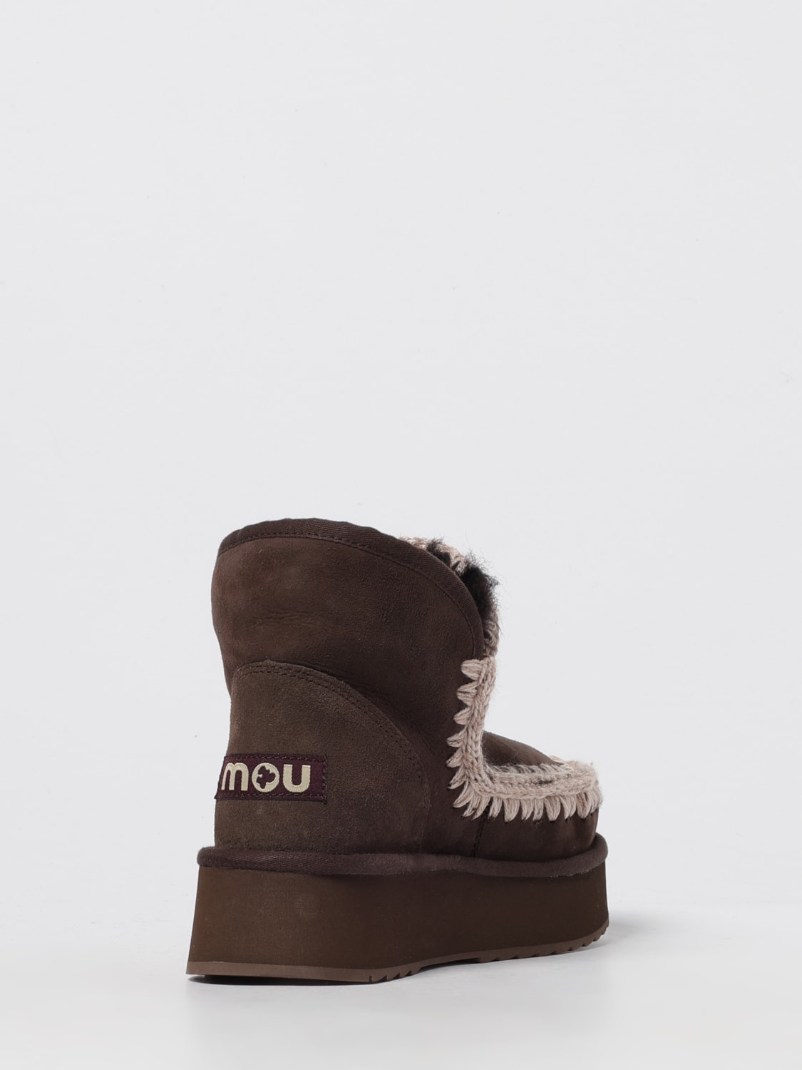MOU STIVALI: Stivaletto Mini Eskimo Platform Mou in camoscio con cuciture in lana , Marrone - Img 3