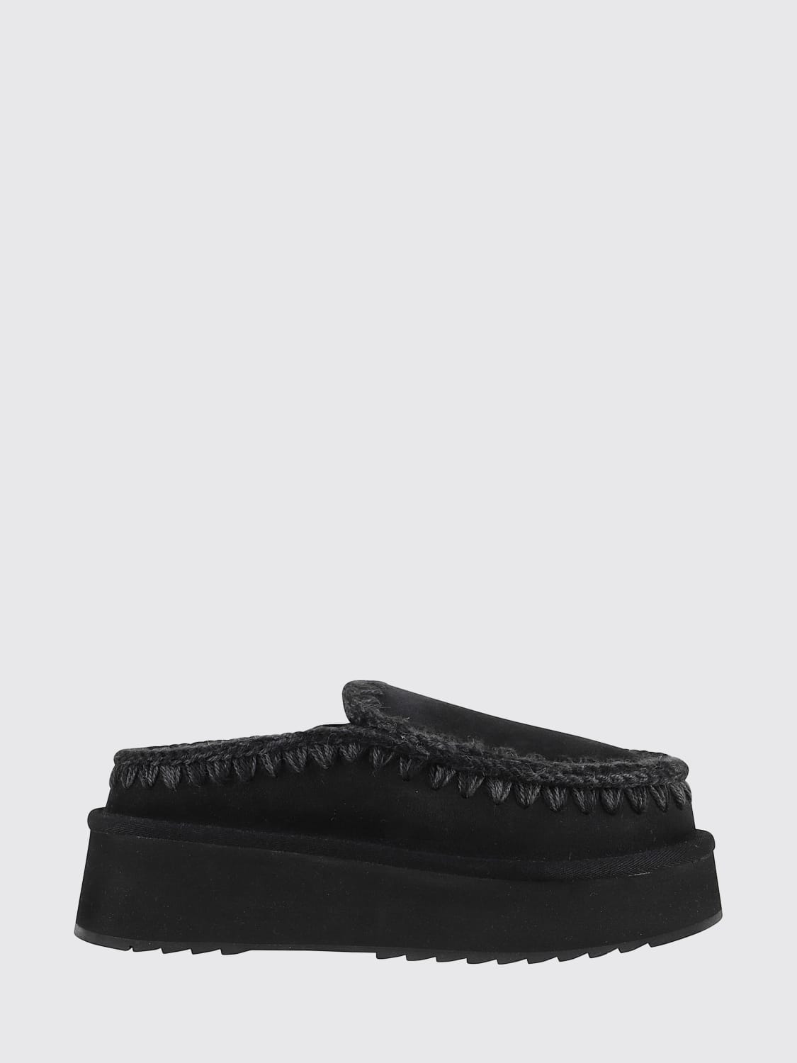 MOU SCARPE: Clogs Eskimo Platform Mou in camoscio con cuciture in lana , Nero - Img 1