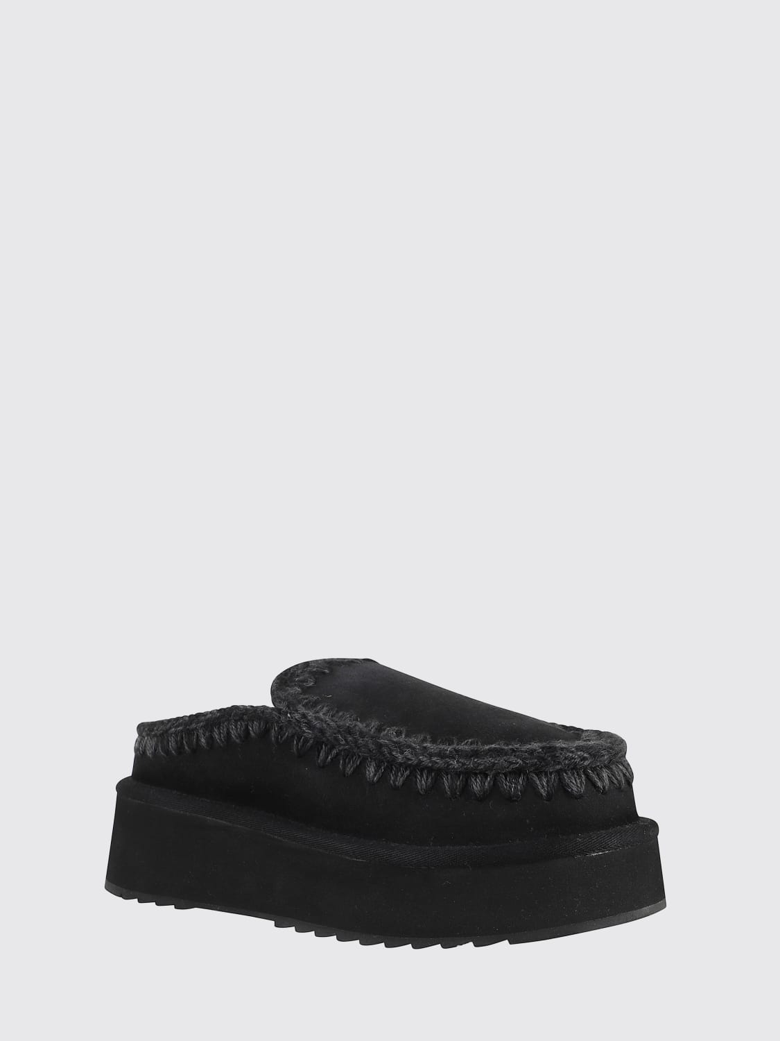 MOU SCARPE: Clogs Eskimo Platform Mou in camoscio con cuciture in lana , Nero - Img 2