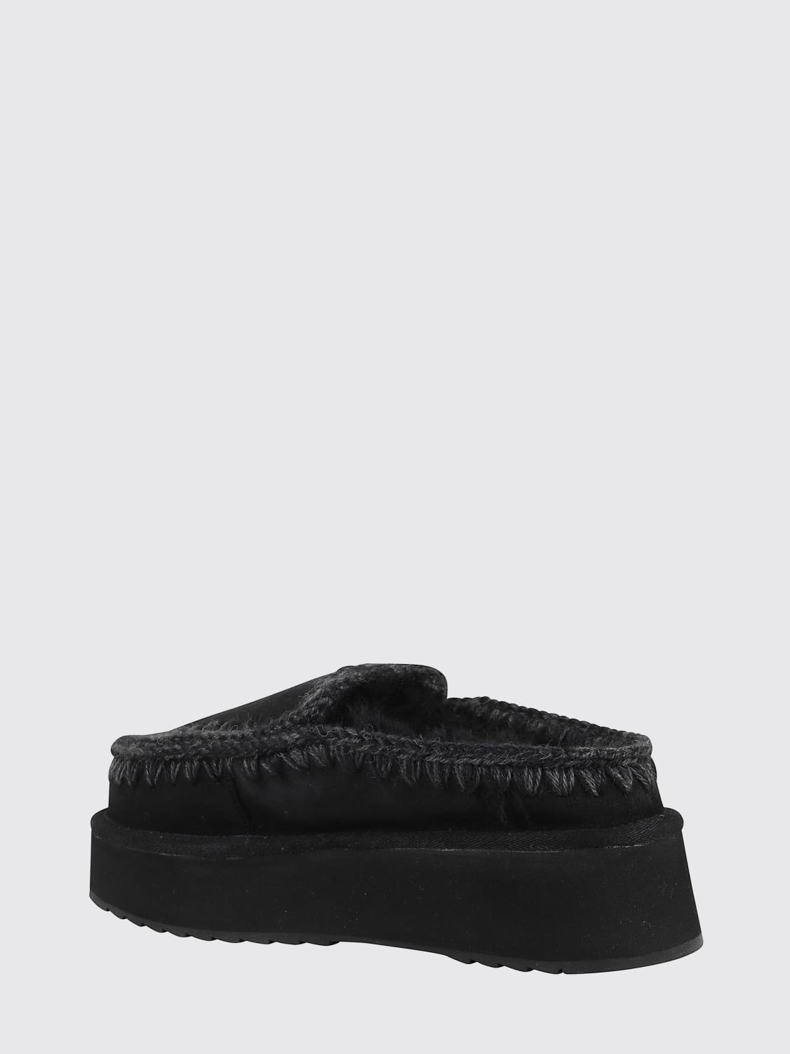 MOU SCARPE: Clogs Eskimo Platform Mou in camoscio con cuciture in lana , Nero - Img 3