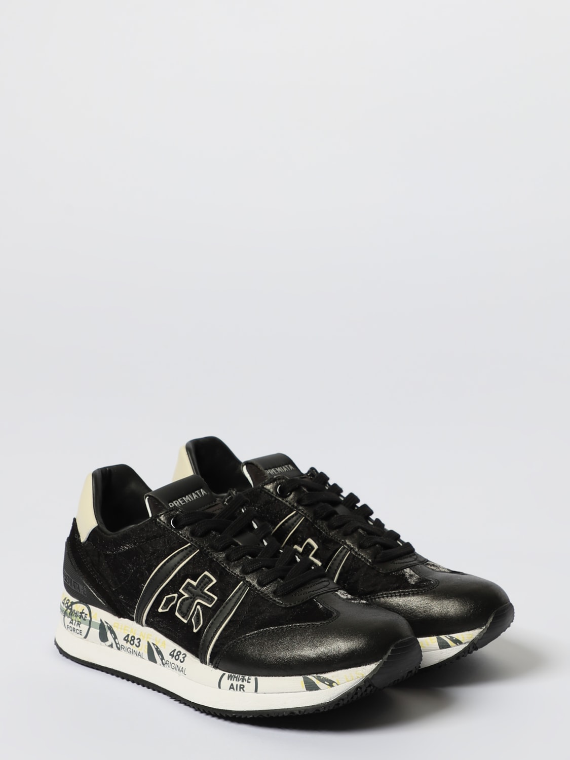 PREMIATA SNEAKERS: Sneakers Conny Premiata in pelle e tessuto lurex , Nero - Img 2