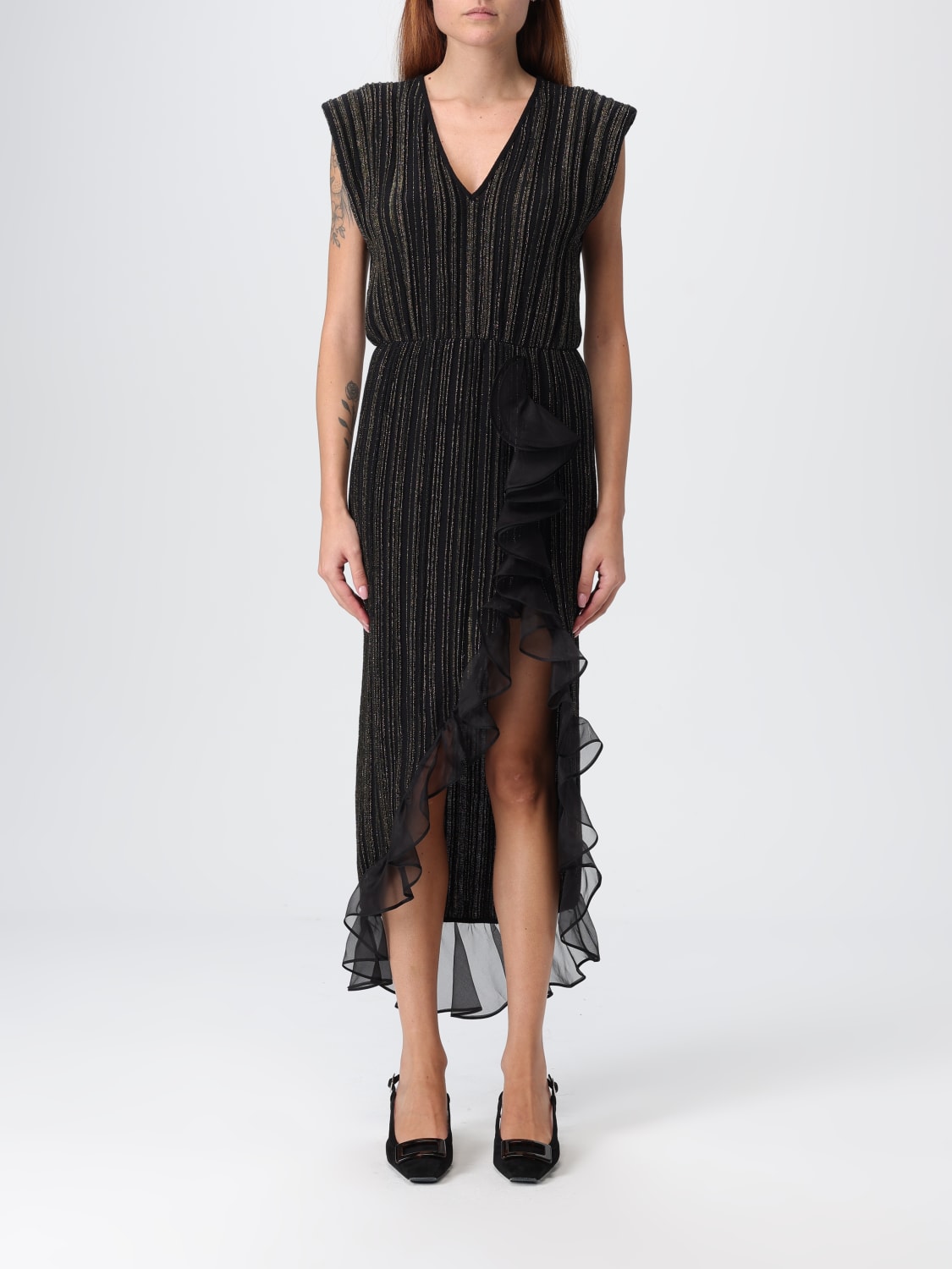 GIAMBATTISTA VALLI ABITO: Abito midi in maglia di lana lamé Giambattista Valli, Nero - Img 1