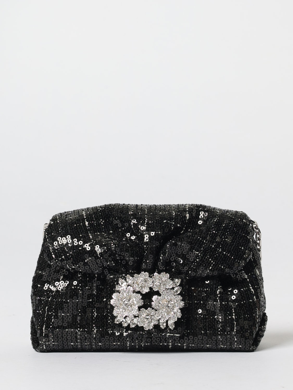 ROGER VIVIER BORSA MINI: Pochette Efflorescence Micro Roger Vivier in paillettes ricamate con fibbia gioiello , Nero - Img 1