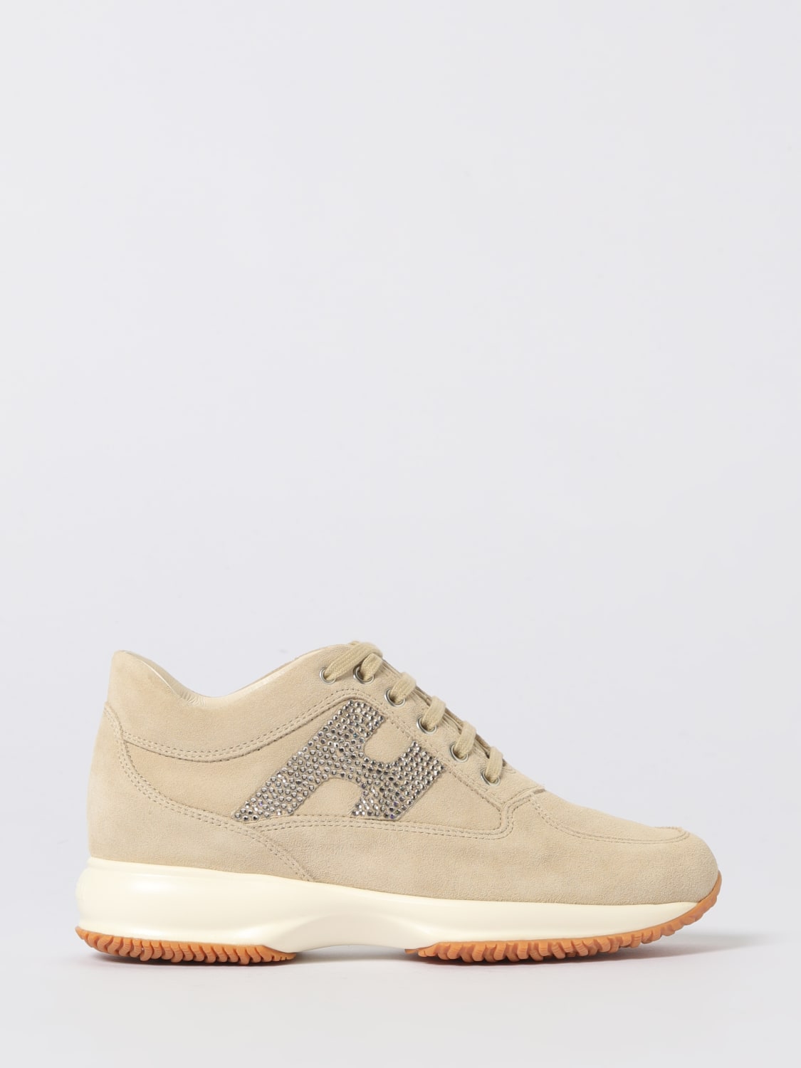 HOGAN SNEAKERS: Sneakers Interactive Hogan in camoscio con strass, Bianco - Img 1