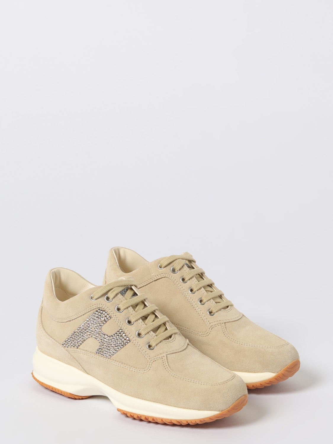 HOGAN SNEAKERS: Sneakers Interactive Hogan in camoscio con strass, Bianco - Img 2