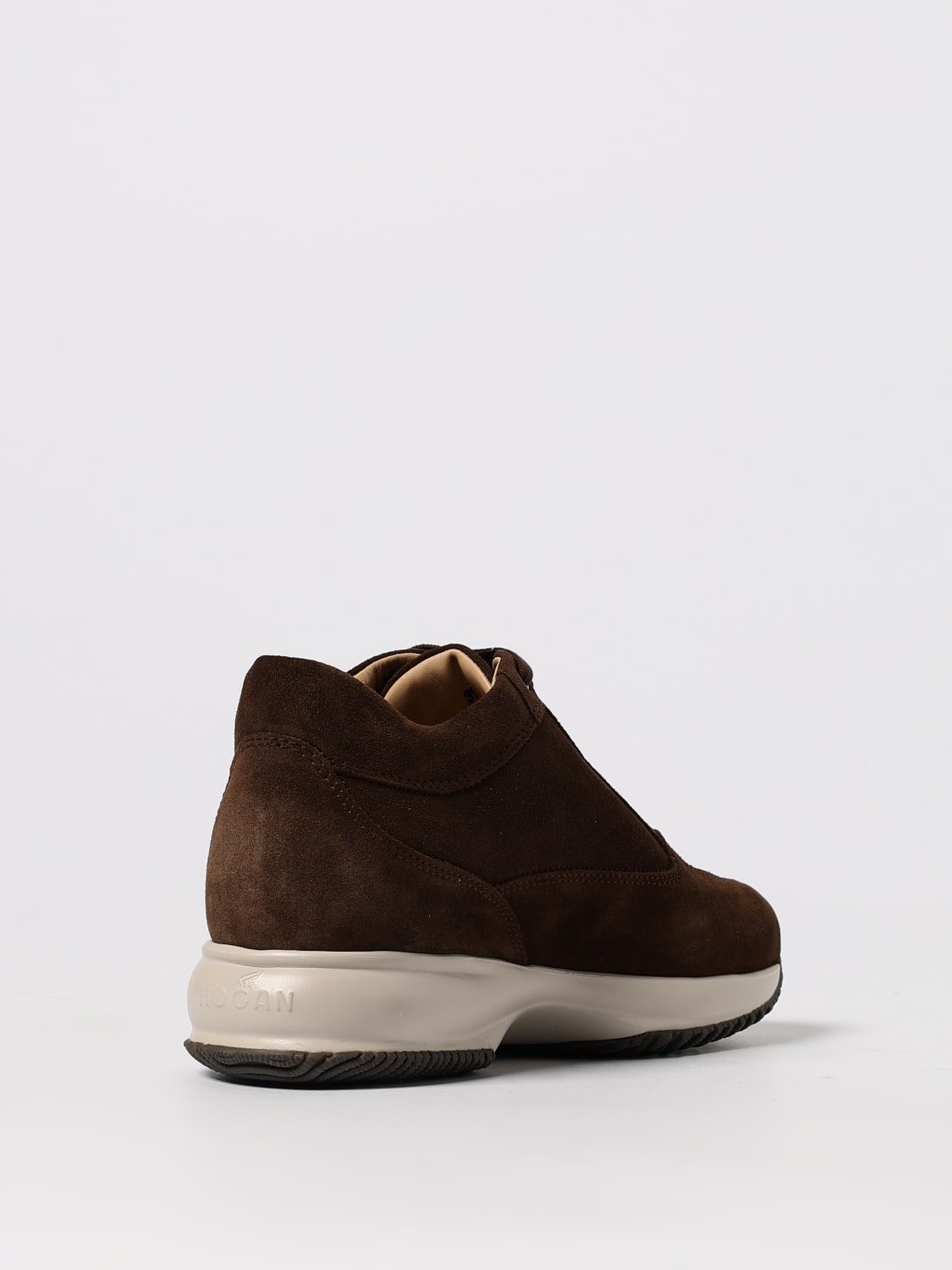 HOGAN SNEAKERS: Sneakers Interactive Hogan in camoscio con strass, Marrone - Img 3