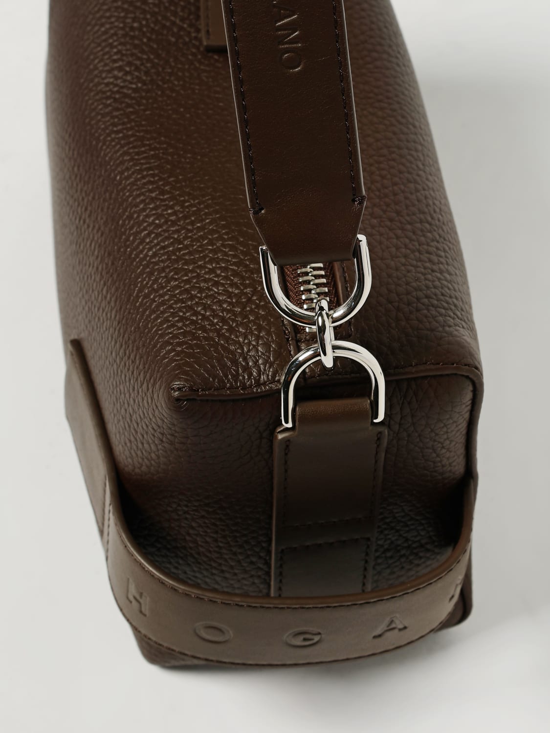 HOGAN BORSA A SPALLA: Borsa Script bauletto Hogan in pelle martellata, Marrone - Img 3