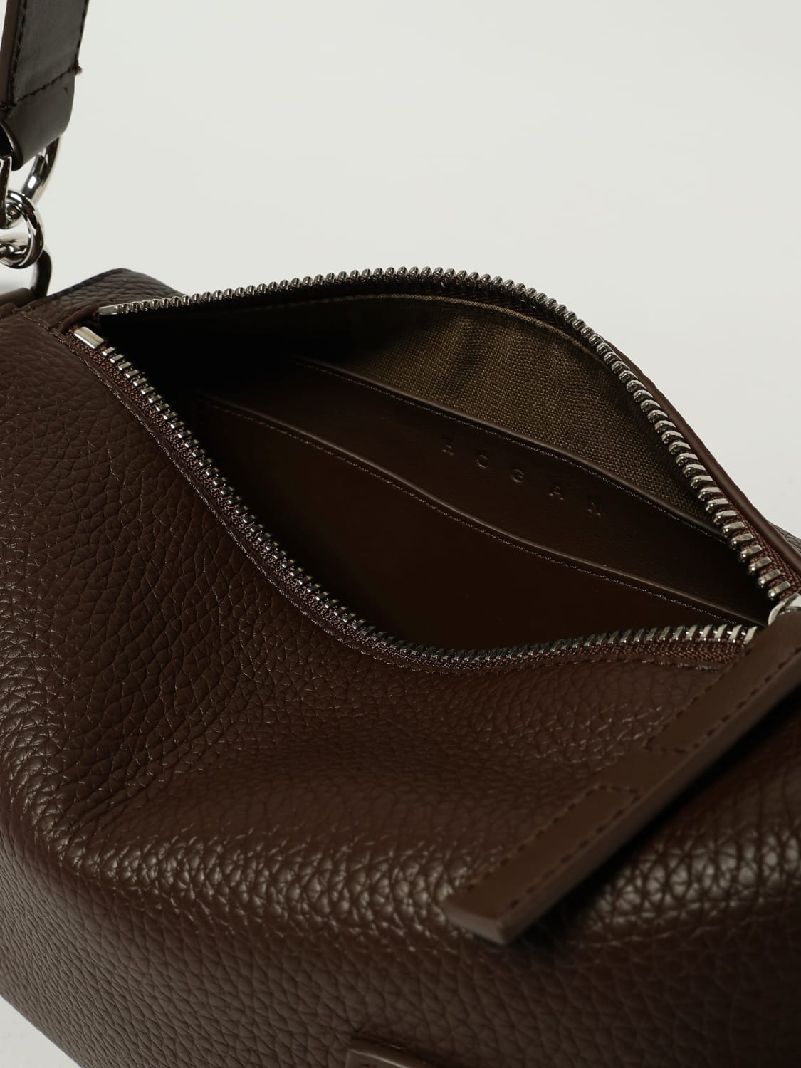 HOGAN BORSA A SPALLA: Borsa Script bauletto Hogan in pelle martellata, Marrone - Img 4