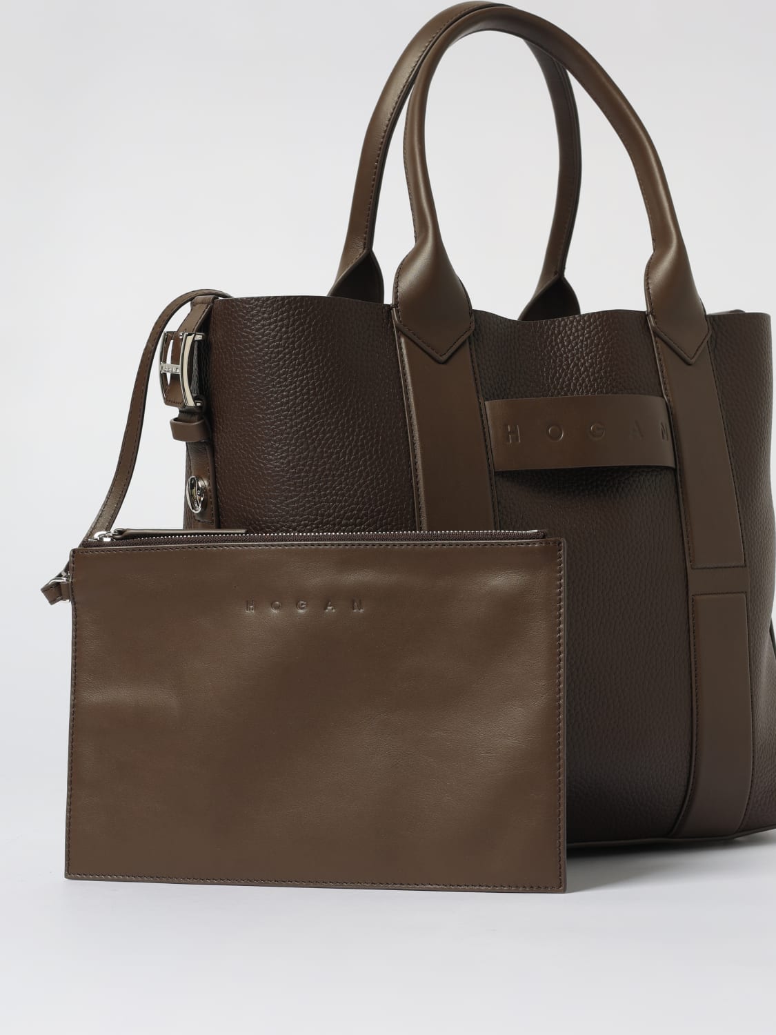 HOGAN BORSA A MANO: Borsa Script shopping Hogan, Marrone - Img 3
