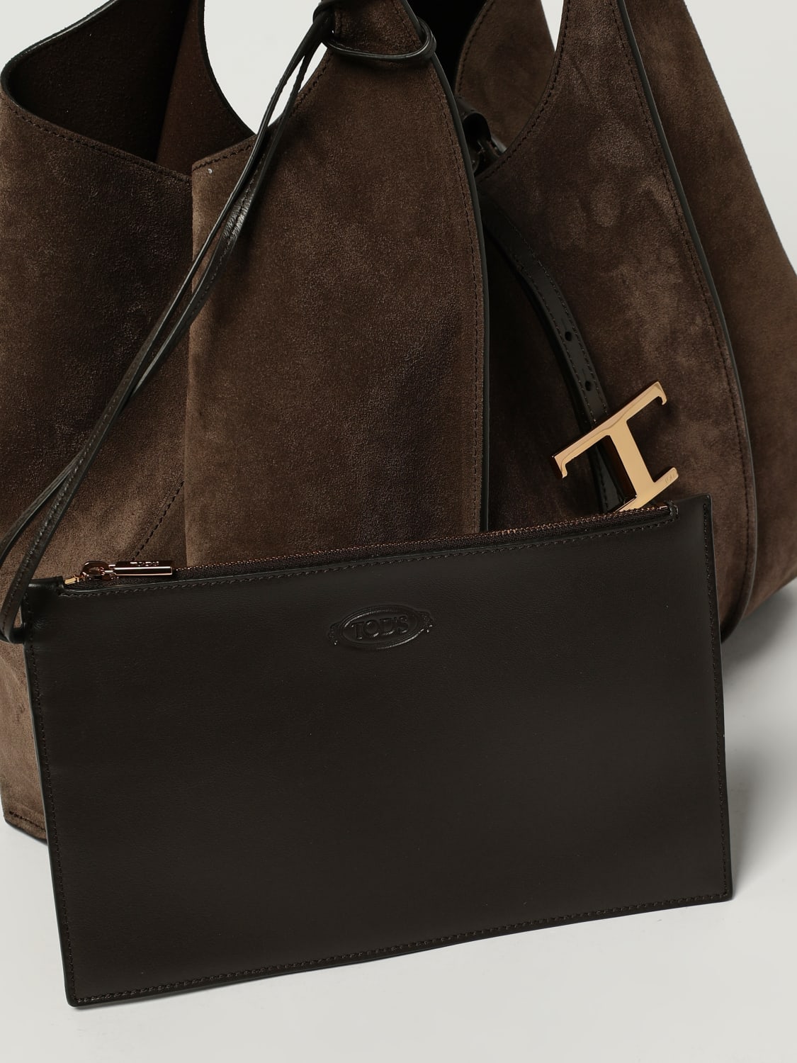 TOD'S BORSA A SPALLA: Borsa a spalla in pelle di vitello T Timeless Tod's, Moro - Img 3