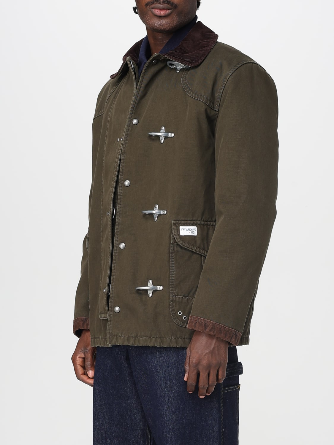 FAY GIACCA: Giacca in tela e velluto Archive 4 ganci Fay, Militare - Img 3