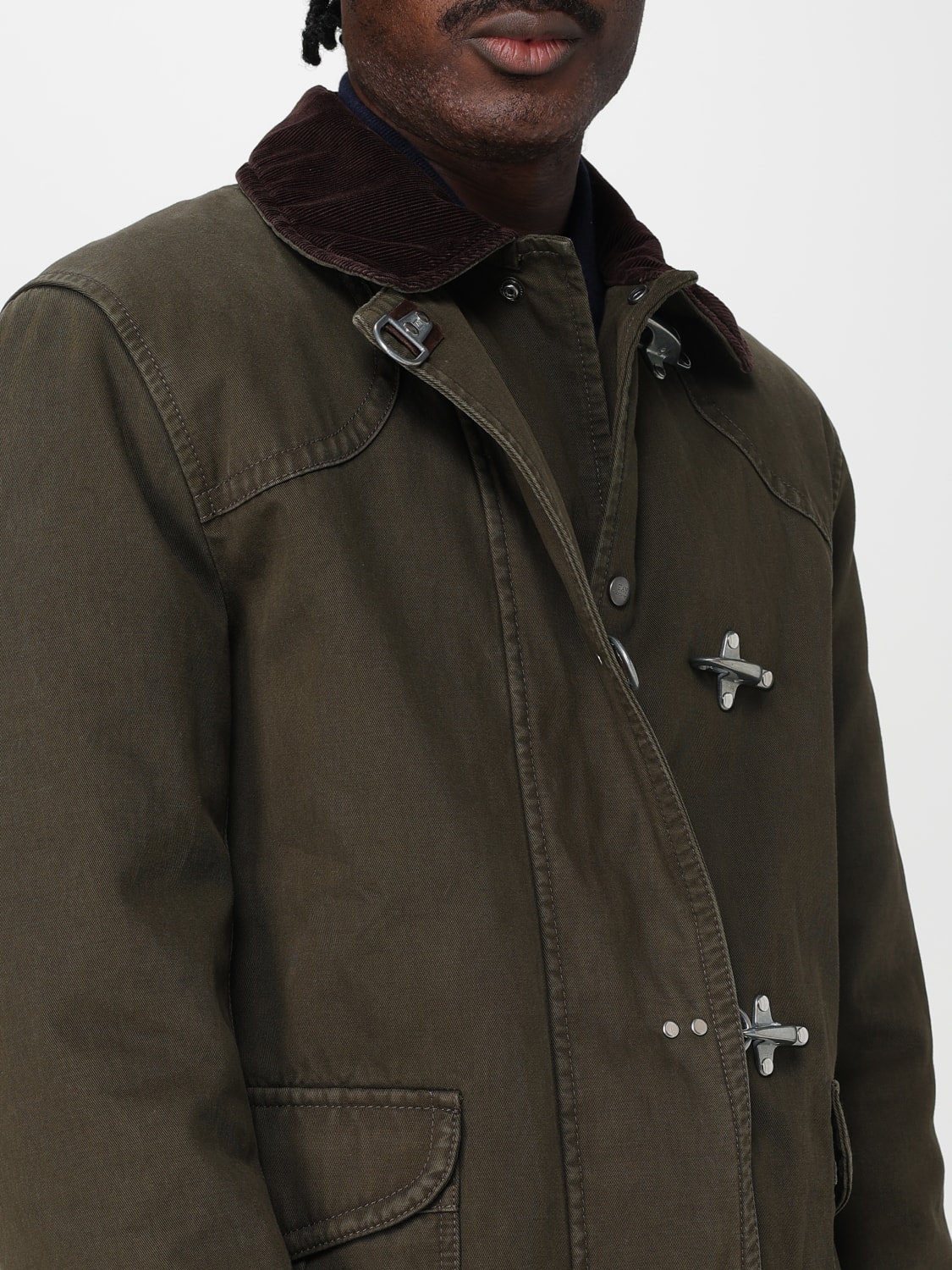 FAY GIACCA: Giacca in tela e velluto Archive 4 ganci Fay, Militare - Img 4