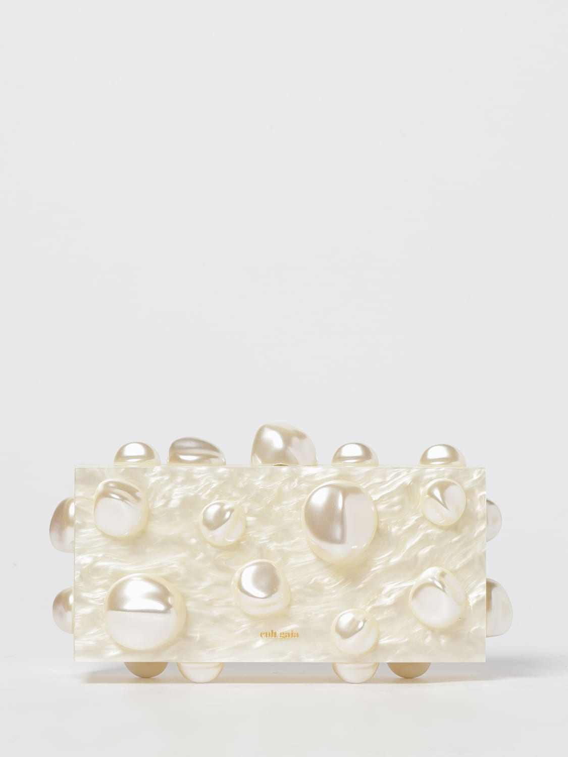 CULT GAIA BORSA MINI: Clutch Orbs Cult Gaia in resina con perle sintetiche applicate , Avorio - Img 1