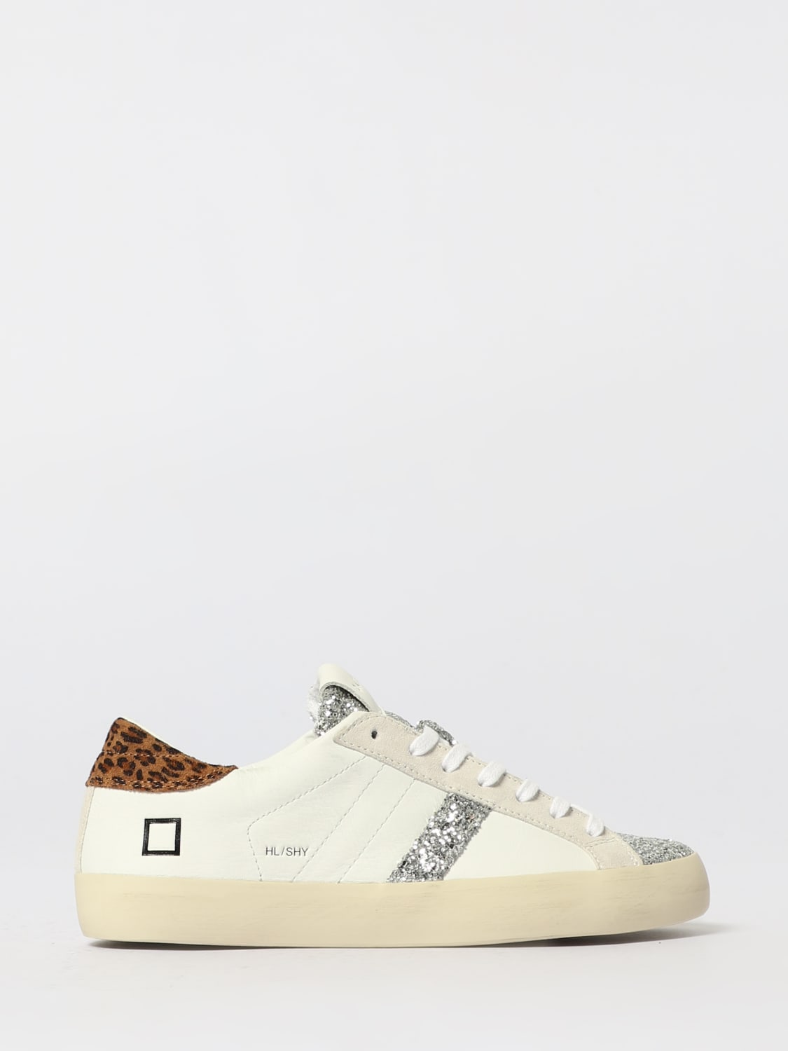 D.A.T.E. SNEAKERS: Sneakers Hill Low D.A.T.E. in pelle e camoscio animalier con glitter , Bianco - Img 1