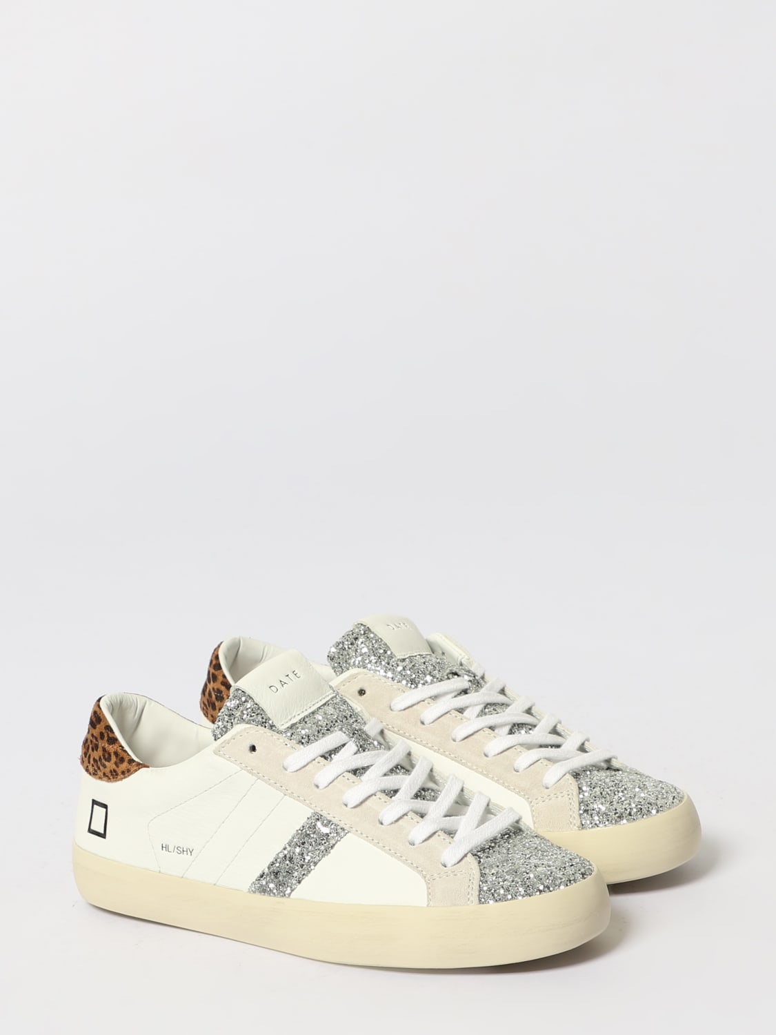 D.A.T.E. SNEAKERS: Sneakers Hill Low D.A.T.E. in pelle e camoscio animalier con glitter , Bianco - Img 2