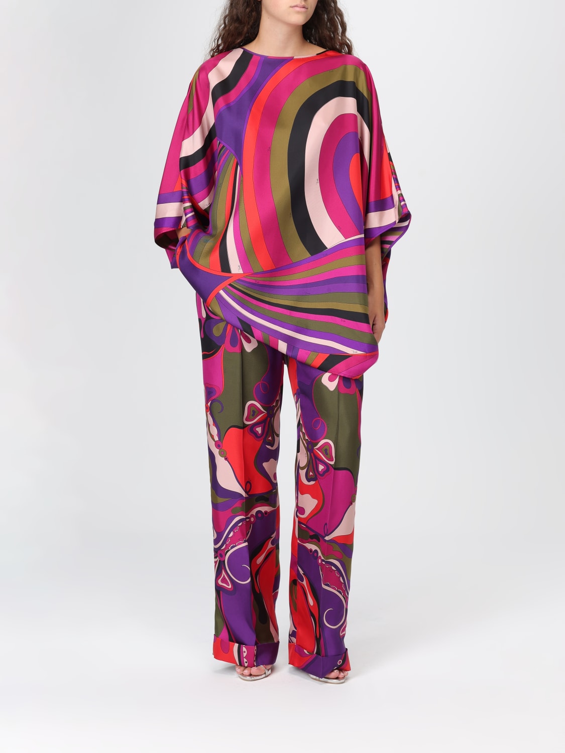 PUCCI TOP: Blusa a caftano Pucci in seta stampato , Fuxia - Img 2