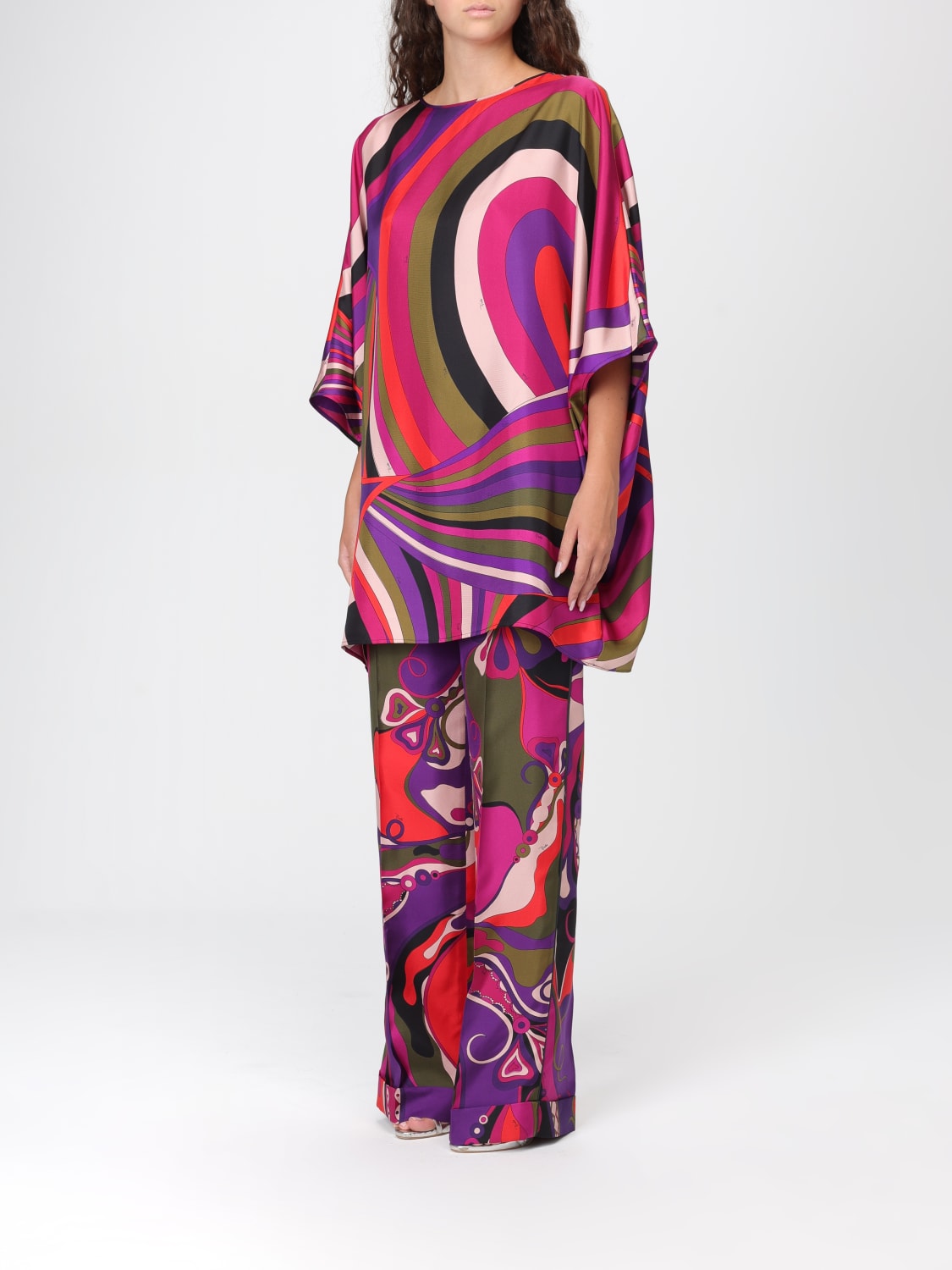 PUCCI TOP: Blusa a caftano Pucci in seta stampato , Fuxia - Img 4