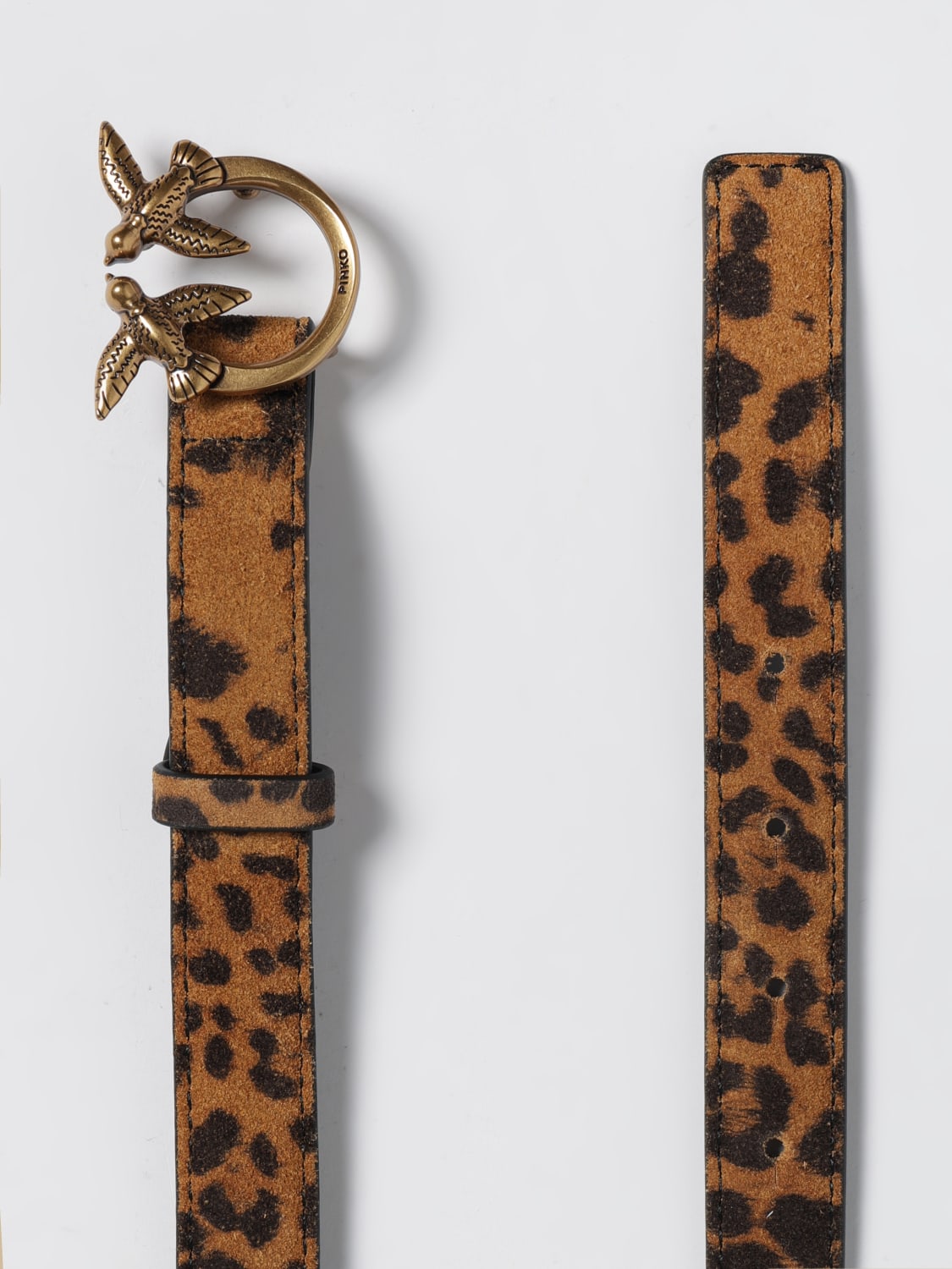 PINKO CINTURA: Cintura Love Berry Pinko in camoscio stampa animalier , Beige - Img 3