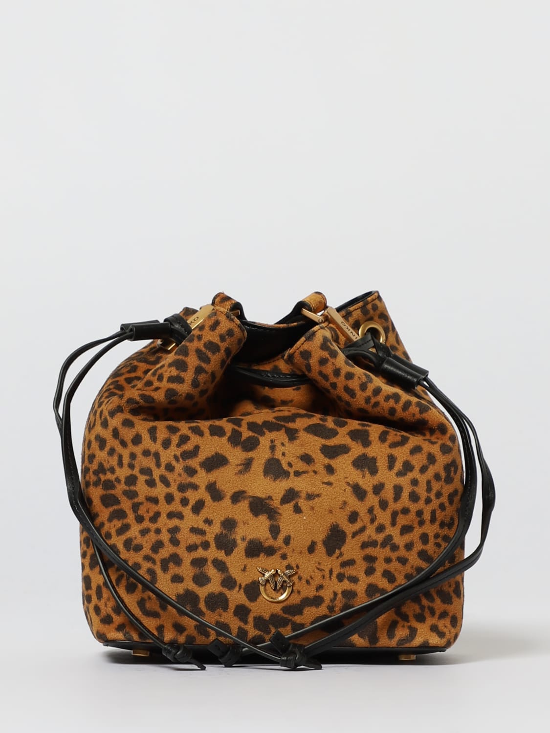 PINKO BORSA MINI: Borsa secchiello Pinko in camoscio stampa animalier , Beige - Img 1