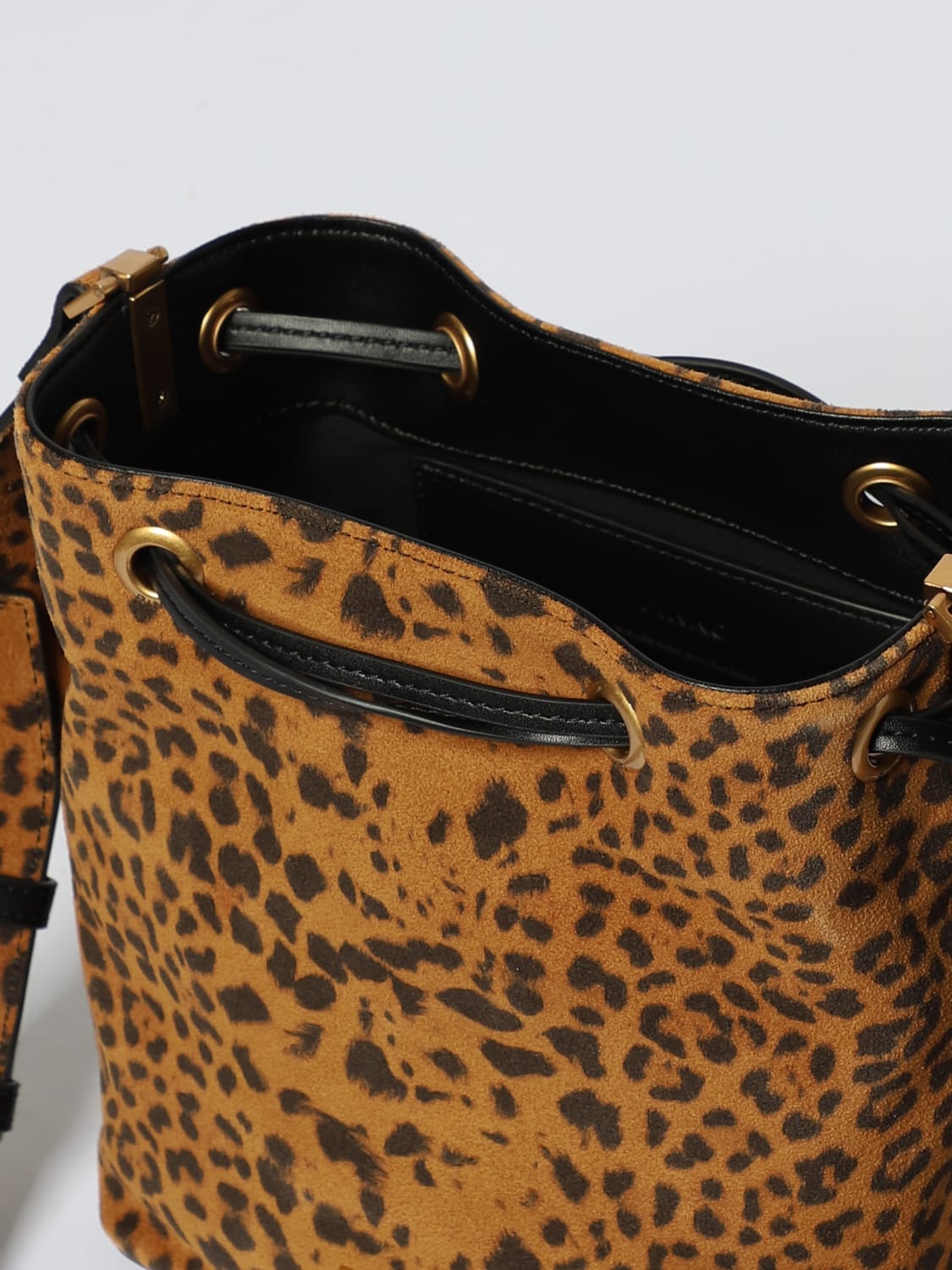 PINKO BORSA MINI: Borsa secchiello Pinko in camoscio stampa animalier , Beige - Img 3