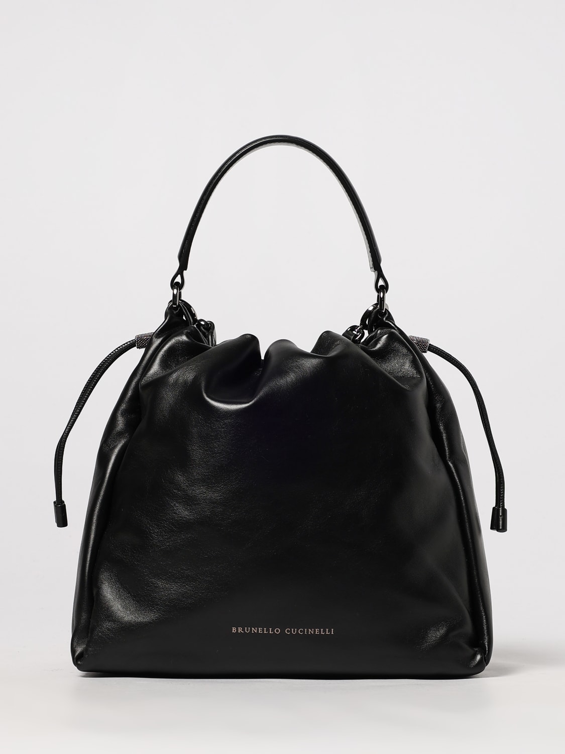 BRUNELLO CUCINELLI BORSA A MANO: Borsa Bucket Mellow Brunello Cucinelli in pelle nappata con monile, Nero - Img 1