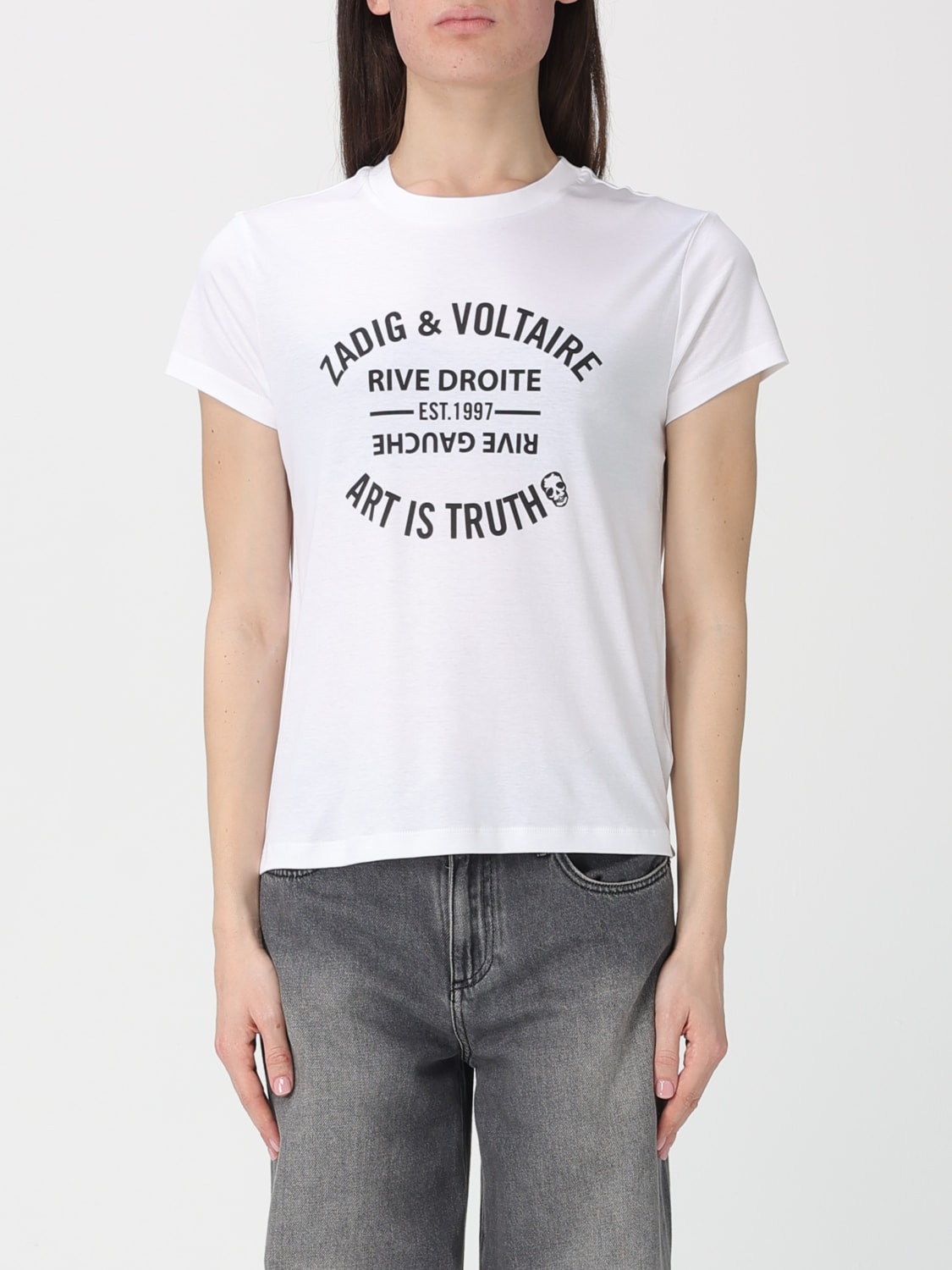 ZADIG & VOLTAIRE T-SHIRTS: T-shirt in cotone a girocollo con logo Zadig & Voltaire, Bianco - Img 1