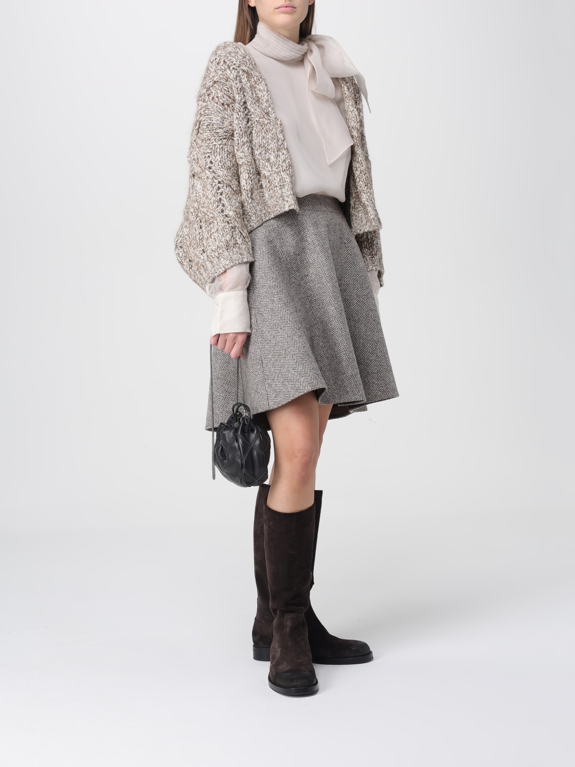 BRUNELLO CUCINELLI GONNA: Gonna mini Brunello Cucinelli in cashmere , Marrone - Img 2