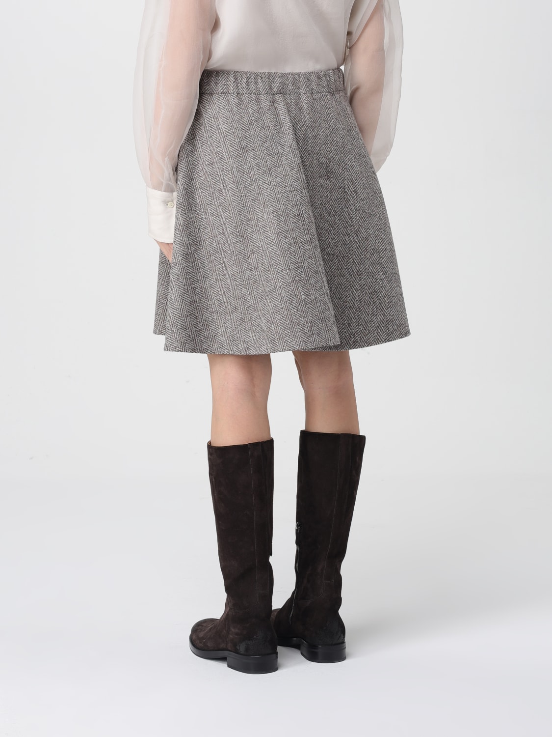 BRUNELLO CUCINELLI GONNA: Gonna mini Brunello Cucinelli in cashmere , Marrone - Img 3