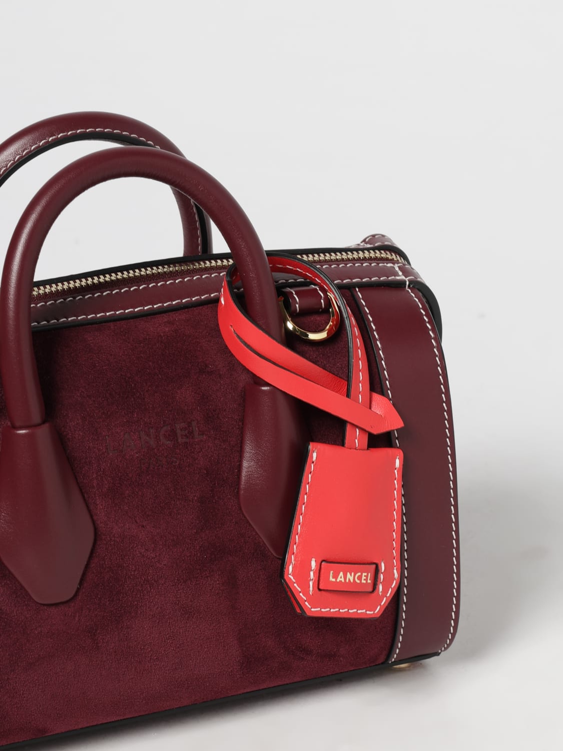 LANCEL BORSA A SPALLA: Borsa Lancel Bowling Bag in pelle scamosciata, Bordeaux - Img 3