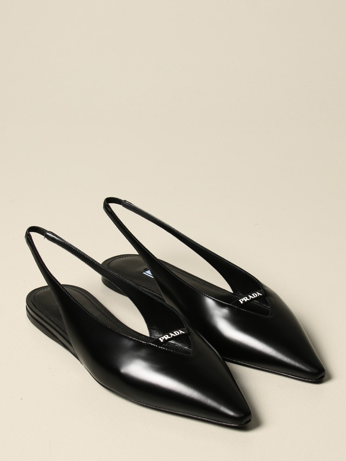 PRADA: flat slingback sandals in brushed leather - Black | Prada ballet  flats 1F516M 055 online at GIGLIO.COM
