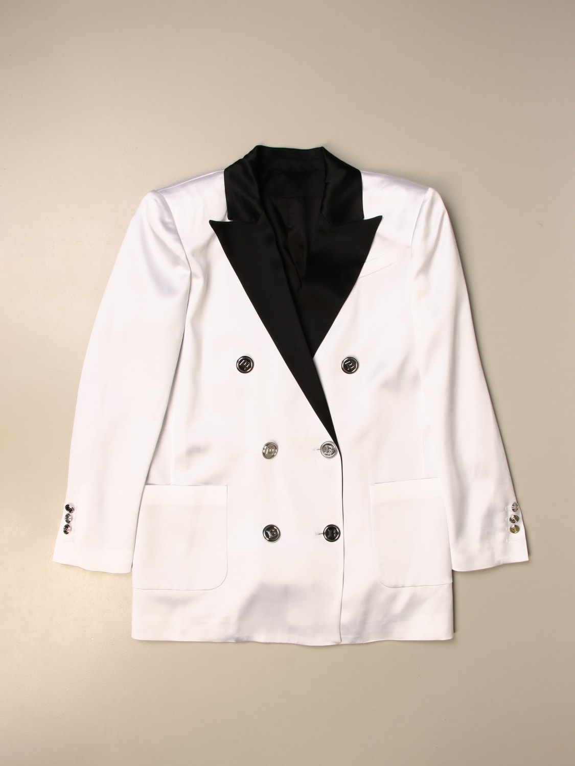 BALMAIN JACKET: Balmain basic double-breasted coat, White - Img 1