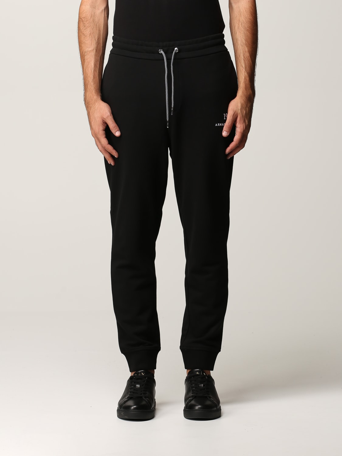 ARMANI EXCHANGE: cotton jogging pants with logo - Black | Armani ...