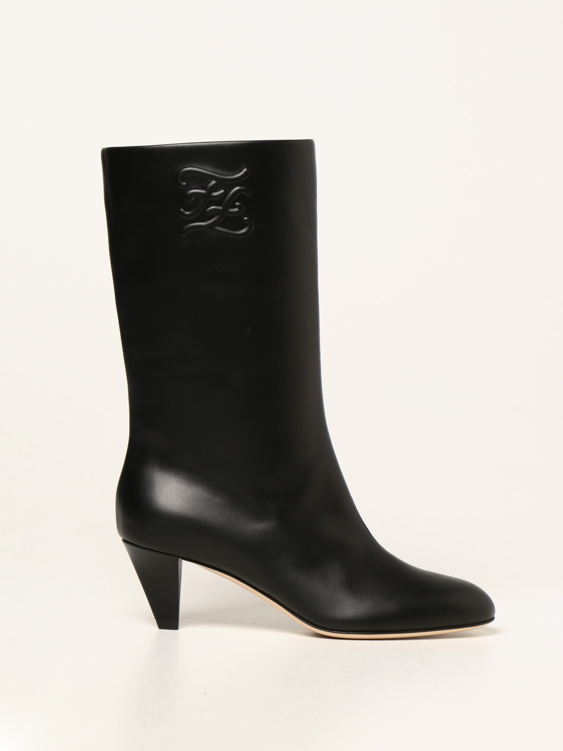 FENDI BOOTS: Fendi Karligraphy boots in leather, Black - Img 1