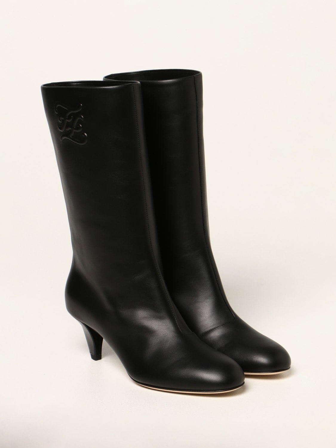 FENDI BOOTS: Fendi Karligraphy boots in leather, Black - Img 2