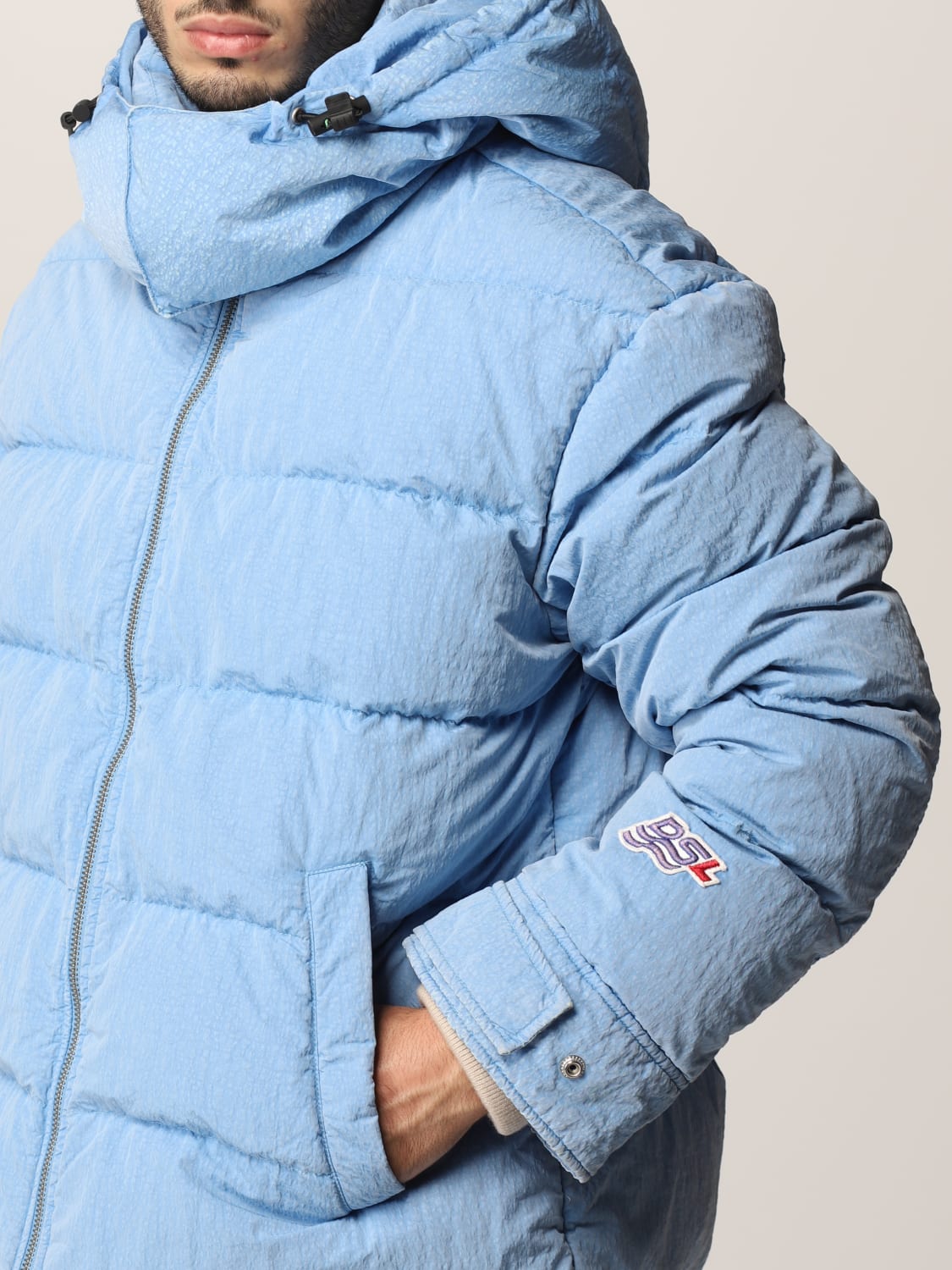 DIESEL: Padded jacket with hood - Sky Blue | Diesel jacket A03057 0IDAK  online at GIGLIO.COM