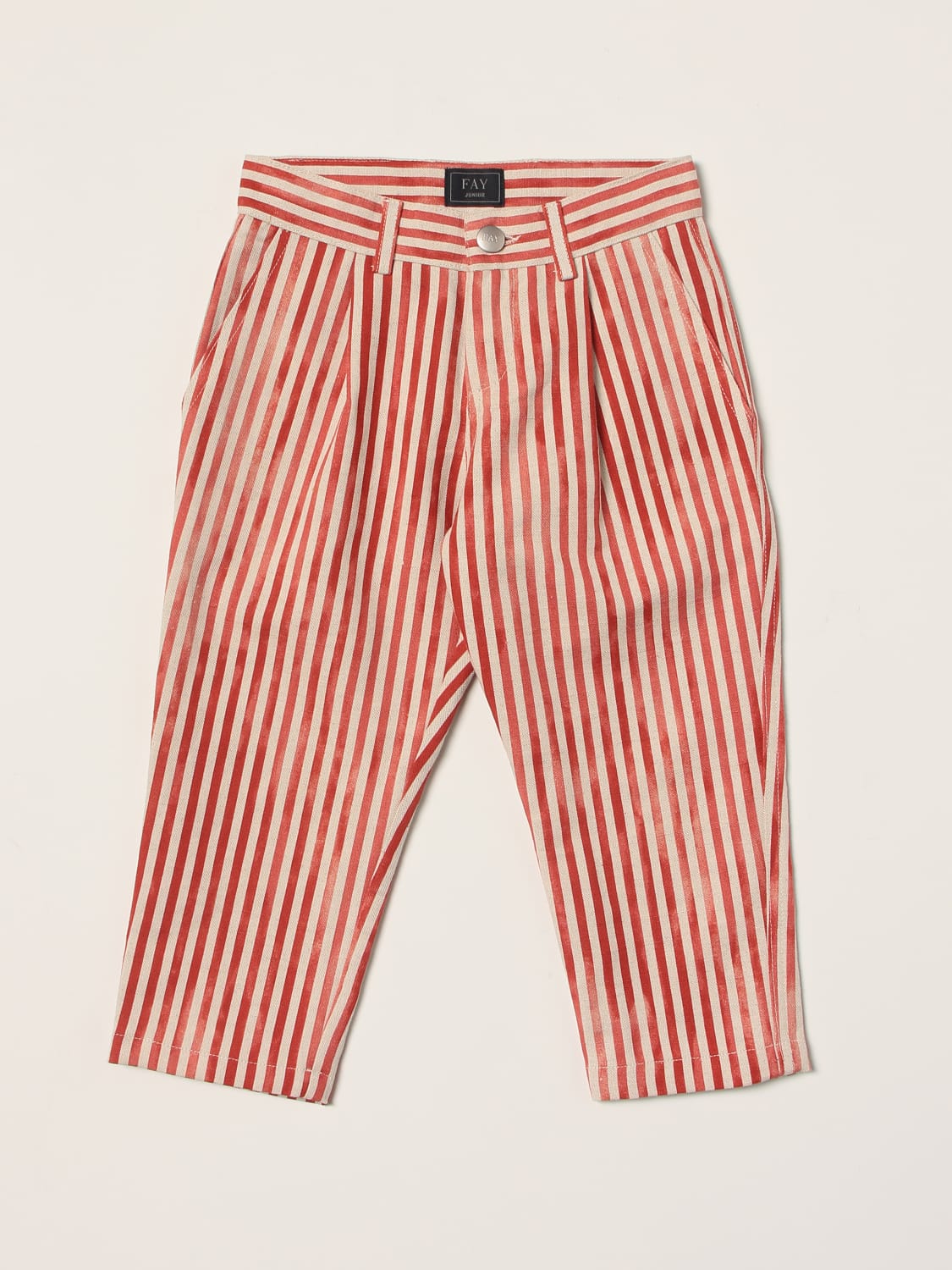 FAY JUNIOR PANTS: Fay striped pants in linen and cotton, Red - Img 1