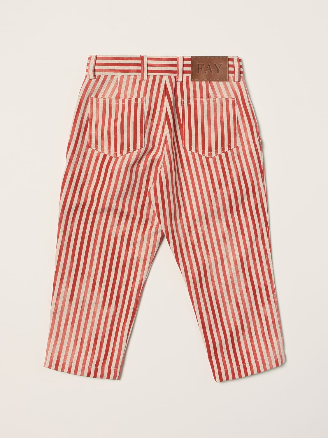 FAY JUNIOR PANTS: Fay striped pants in linen and cotton, Red - Img 2
