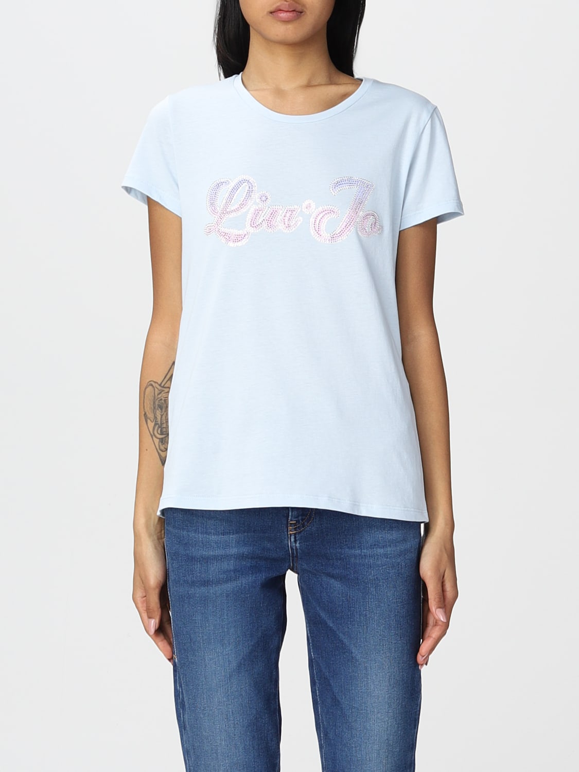 LIU JO T-SHIRT: Liu Jo cotton t-shirt with logo, Sky Blue - Img 1