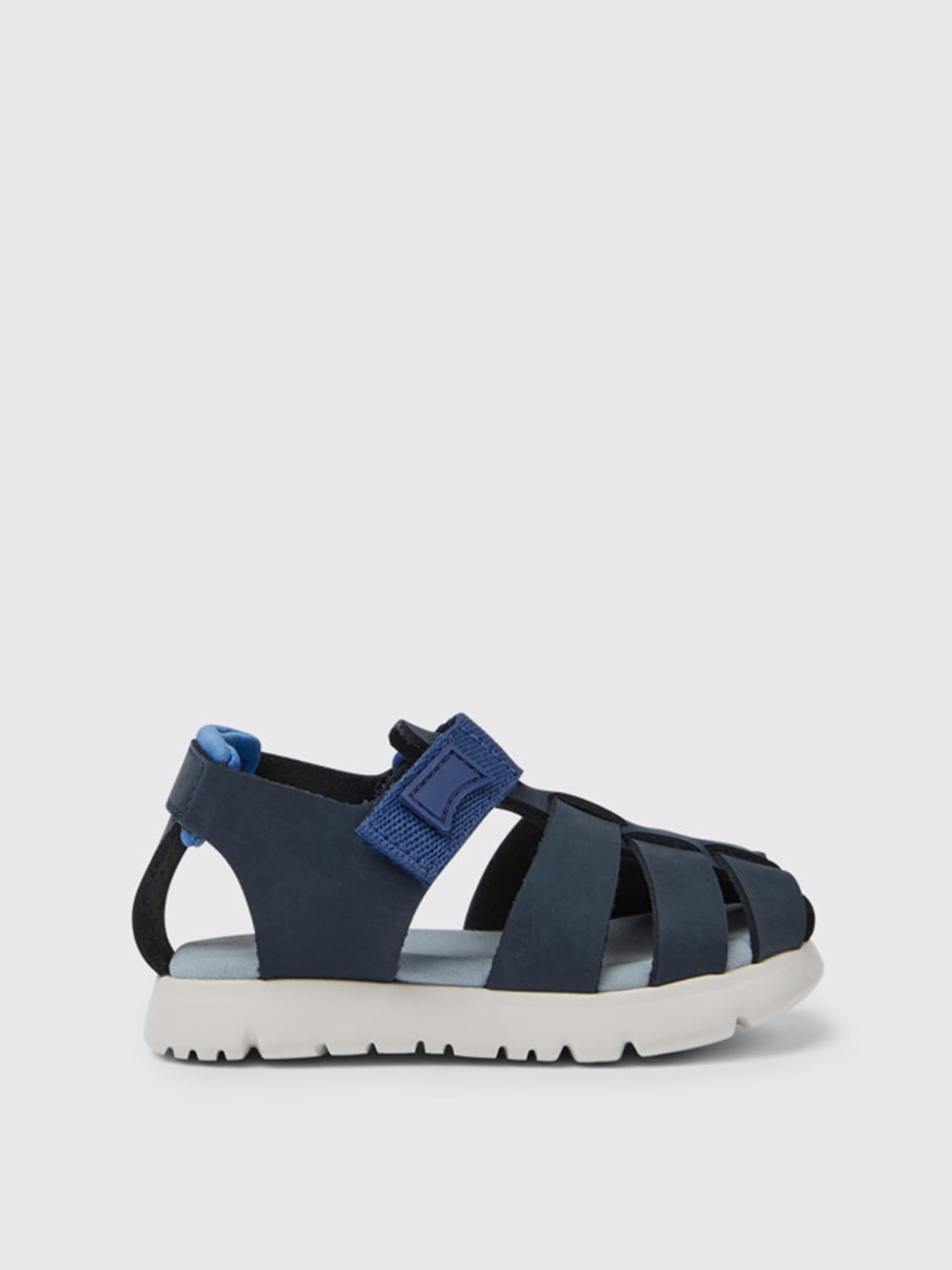 CAMPER SHOES: Oruga Camper sandals in calfskin and fabric, Blue - Img 1