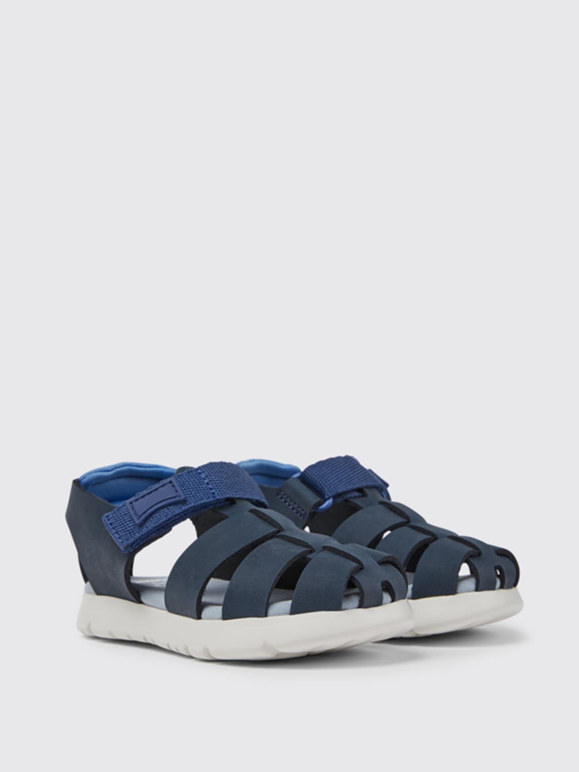 CAMPER SHOES: Oruga Camper sandals in calfskin and fabric, Blue - Img 2