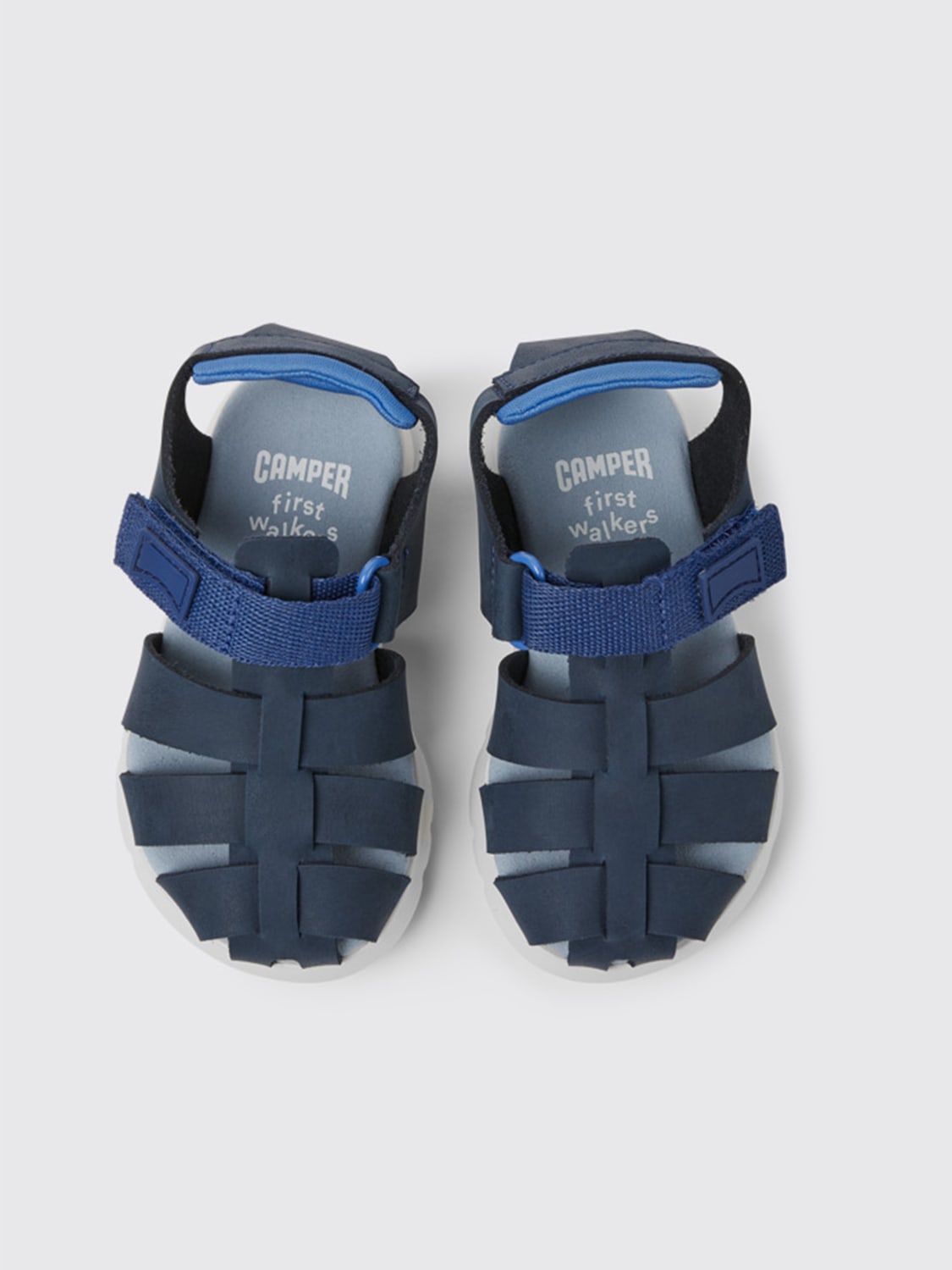 CAMPER SHOES: Oruga Camper sandals in calfskin and fabric, Blue - Img 3