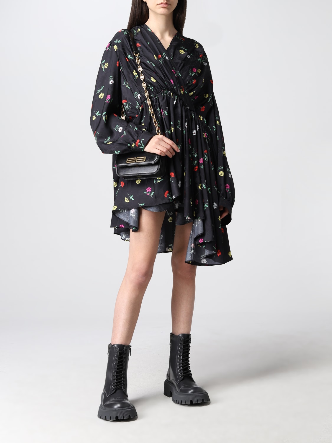 BALENCIAGA ROBES: Robe Baby Doll Balenciaga en mélange viscose jacquard, Noir - Img 2